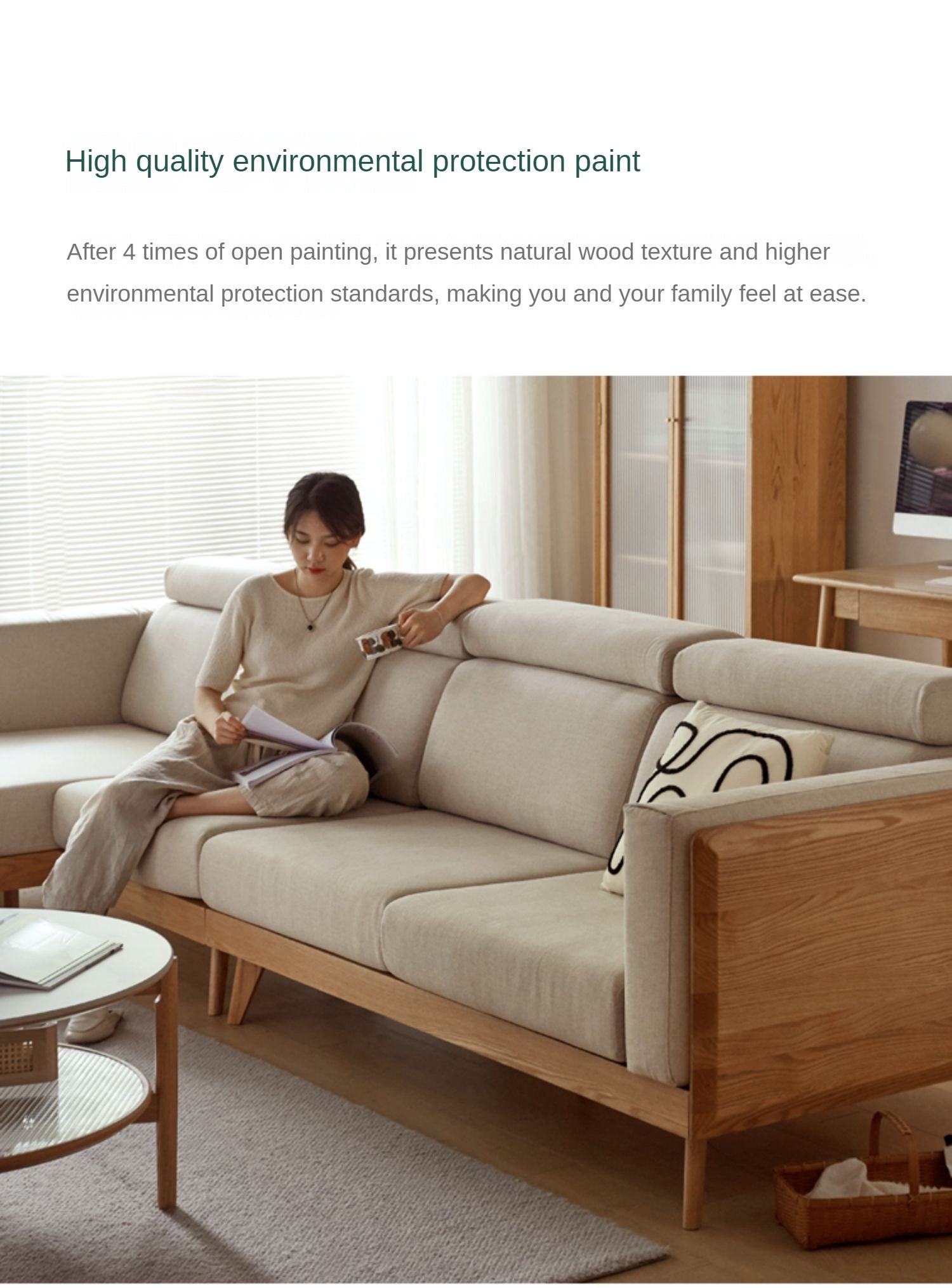 Oak & Ash Solid Wood Modern Fabric Sofa - Contemporary Living Room Furniture for Comfortable Lounging & Stylish Home Decor