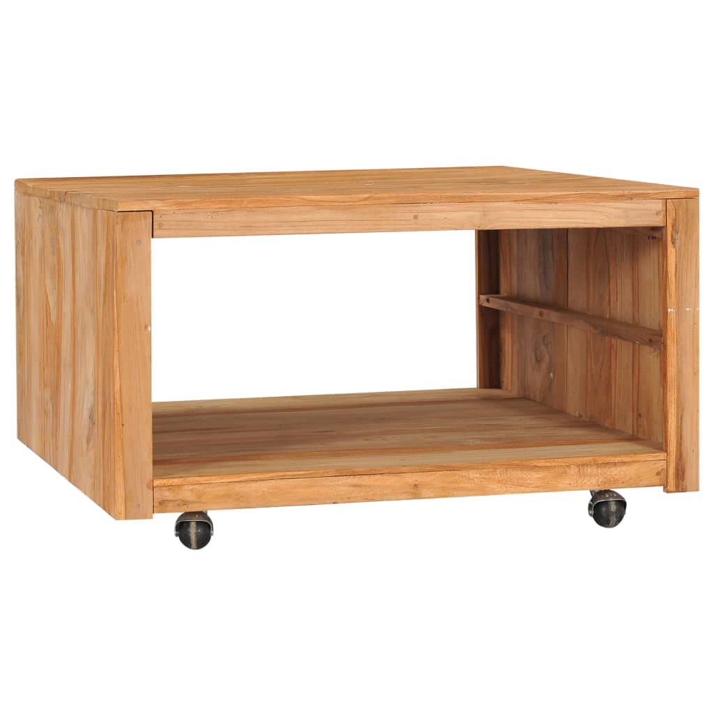 Solid Teak Wood Center Coffee Table with Open Shelf, 31.5