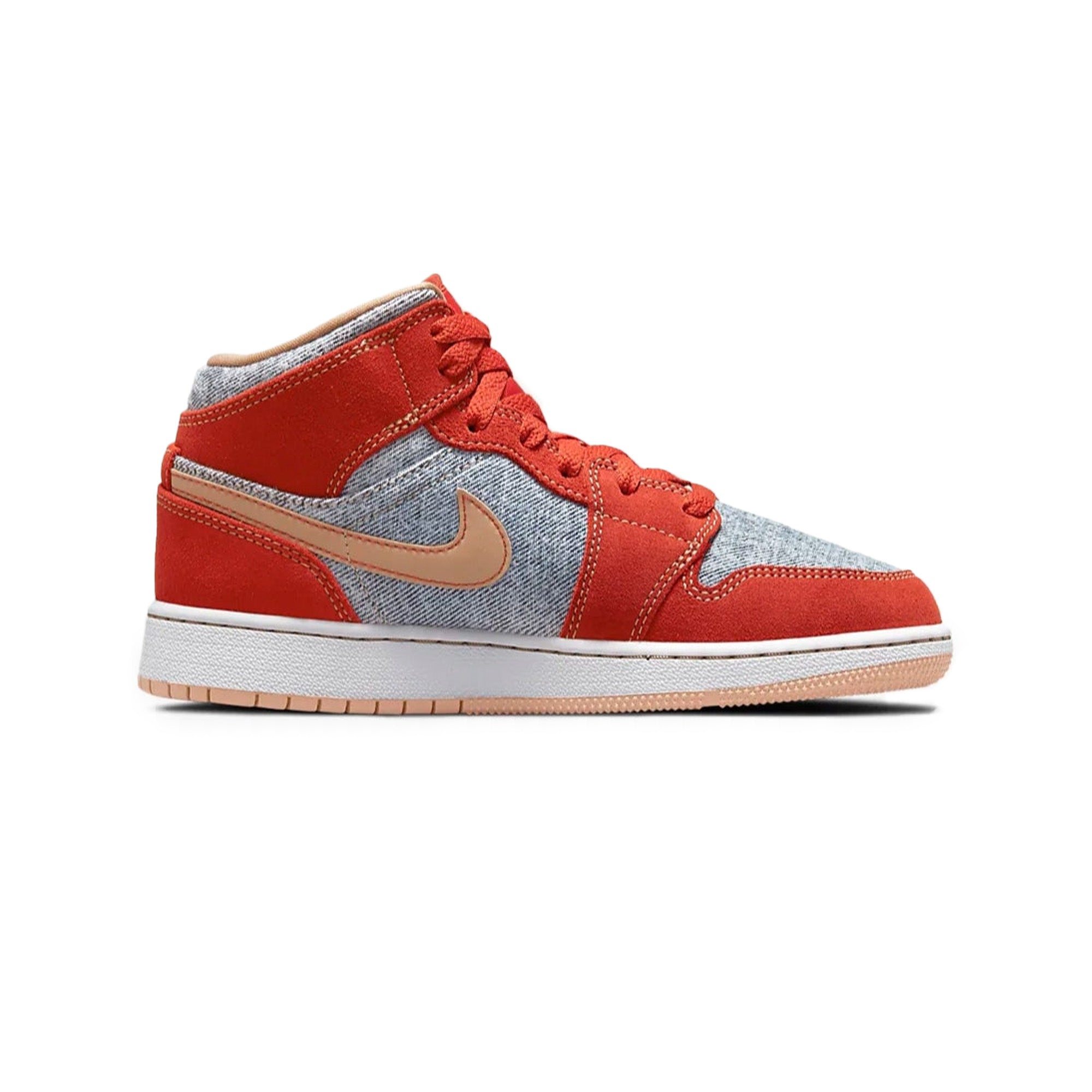 Air Jordan 1 Mid 'Denim Red' GS Sneakers for Girls (2021) - Stylish Basketball Shoes for School, Sports & Casual Wear