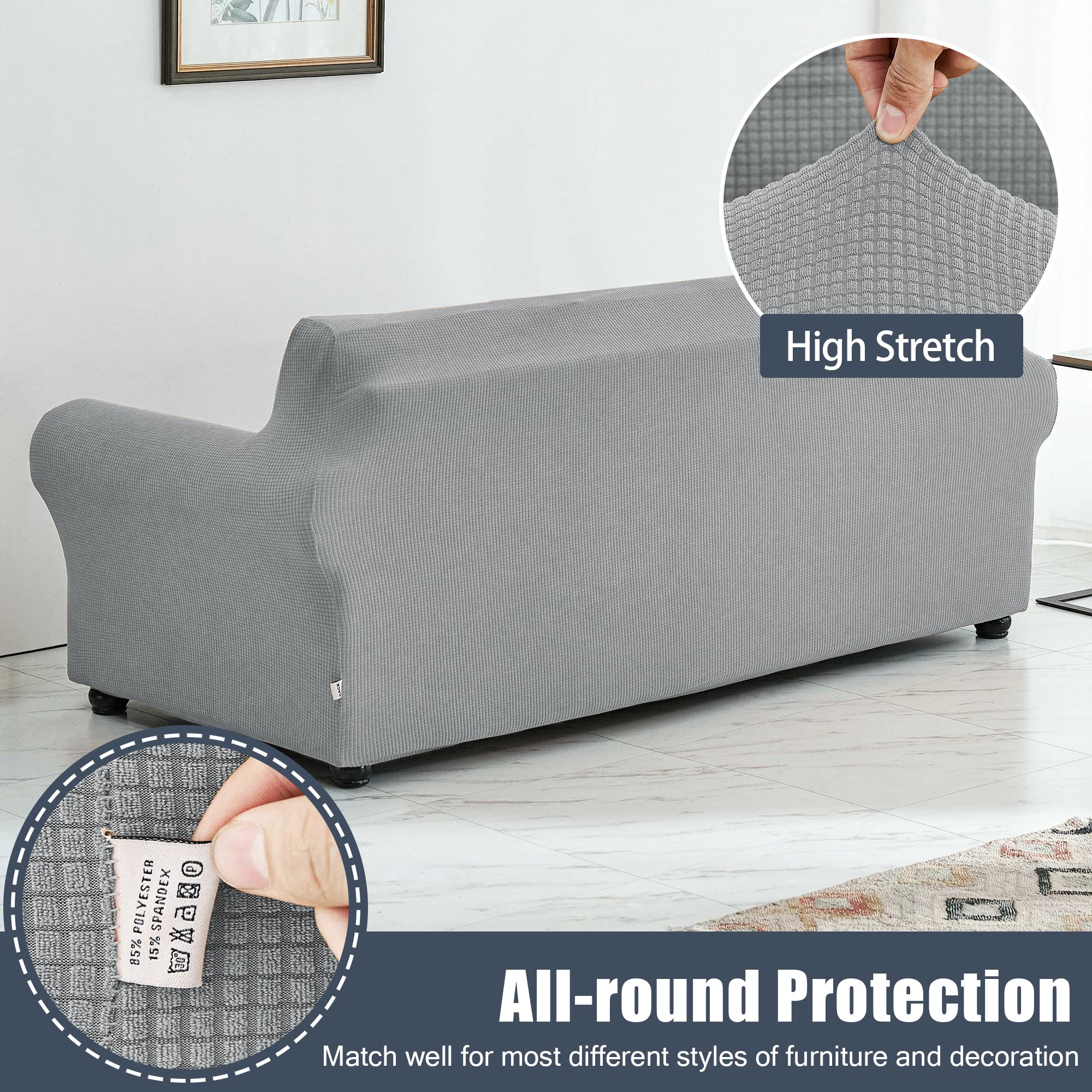 Stretch Sofa Slipcover - Waterproof Couch Cover with Elastic Bottom, Soft Furniture Protector for Kids & Pets (Light Grey, XL) | Perfect for Living Room, Family Gatherings & Pet-Friendly Homes