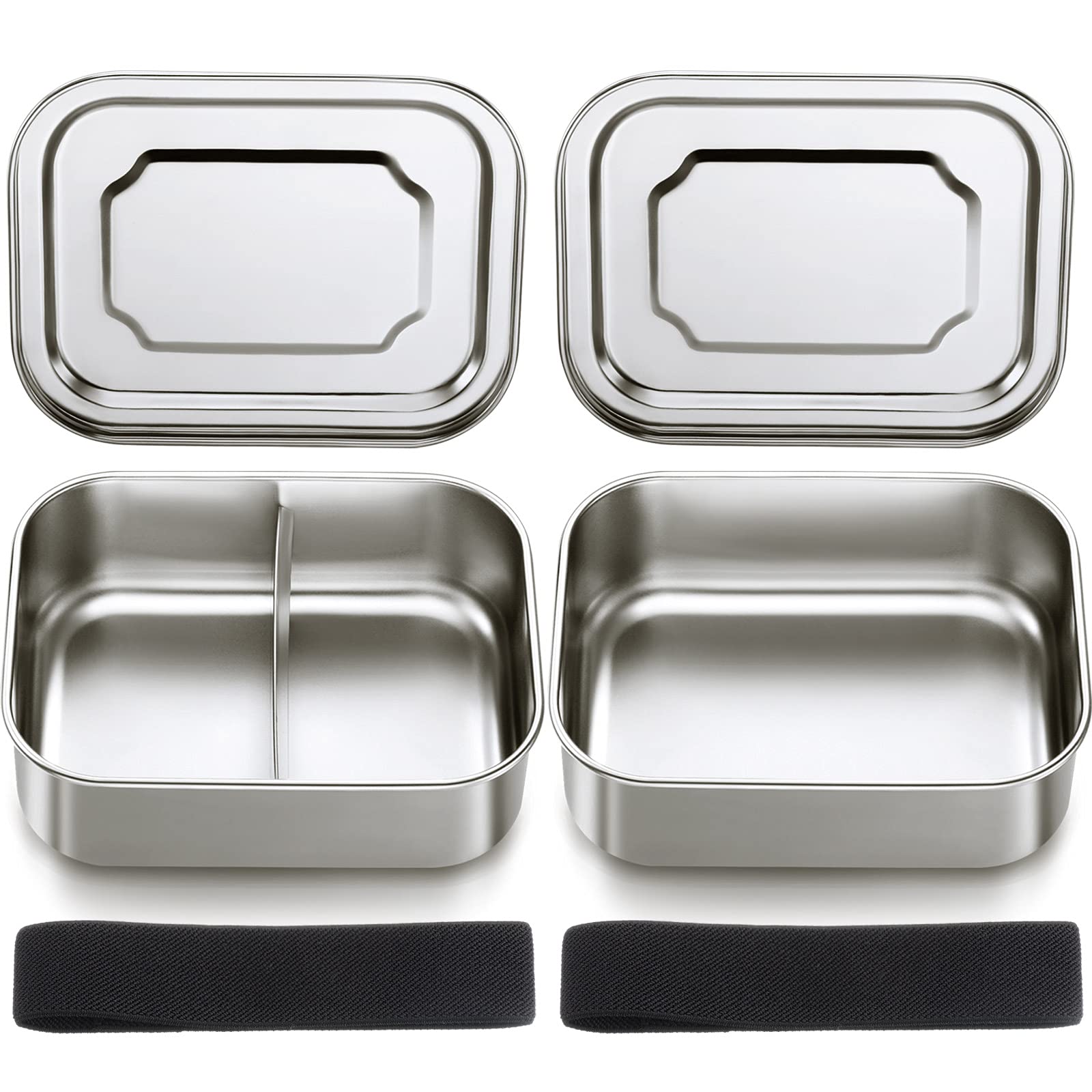 2-Piece Stainless Steel Bento Box Set - 2-Compartment Metal Lunch Containers for Kids & Adults | Leakproof Food Storage for Fruits, Vegetables & Snacks | Dishwasher Safe | Perfect for School, Office & Picnic Lunch Boxes