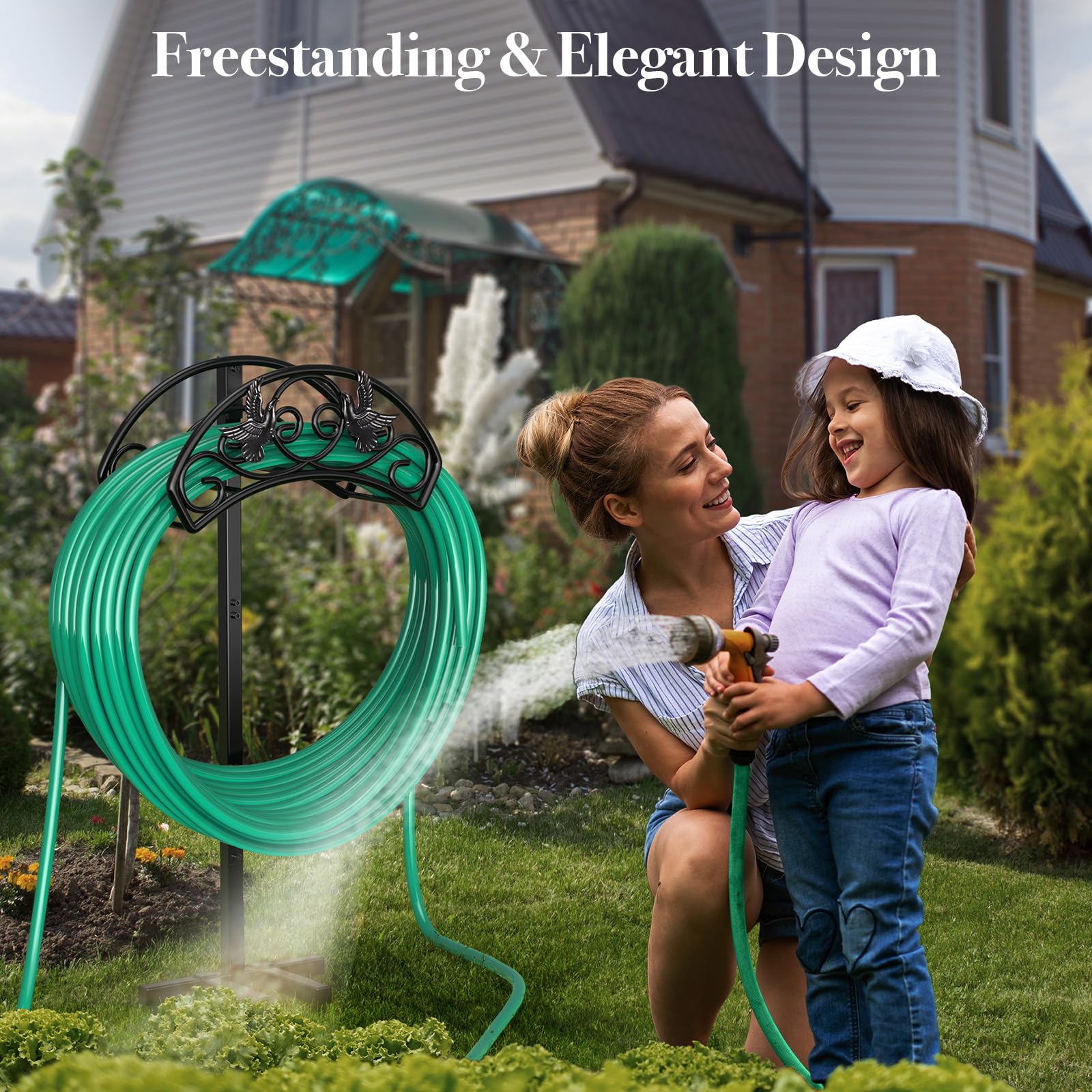 Heavy Duty Metal Freestanding Garden Hose Holder Stand - Black | Outdoor Watering Storage Solution for Yard, Lawn & Garden Care