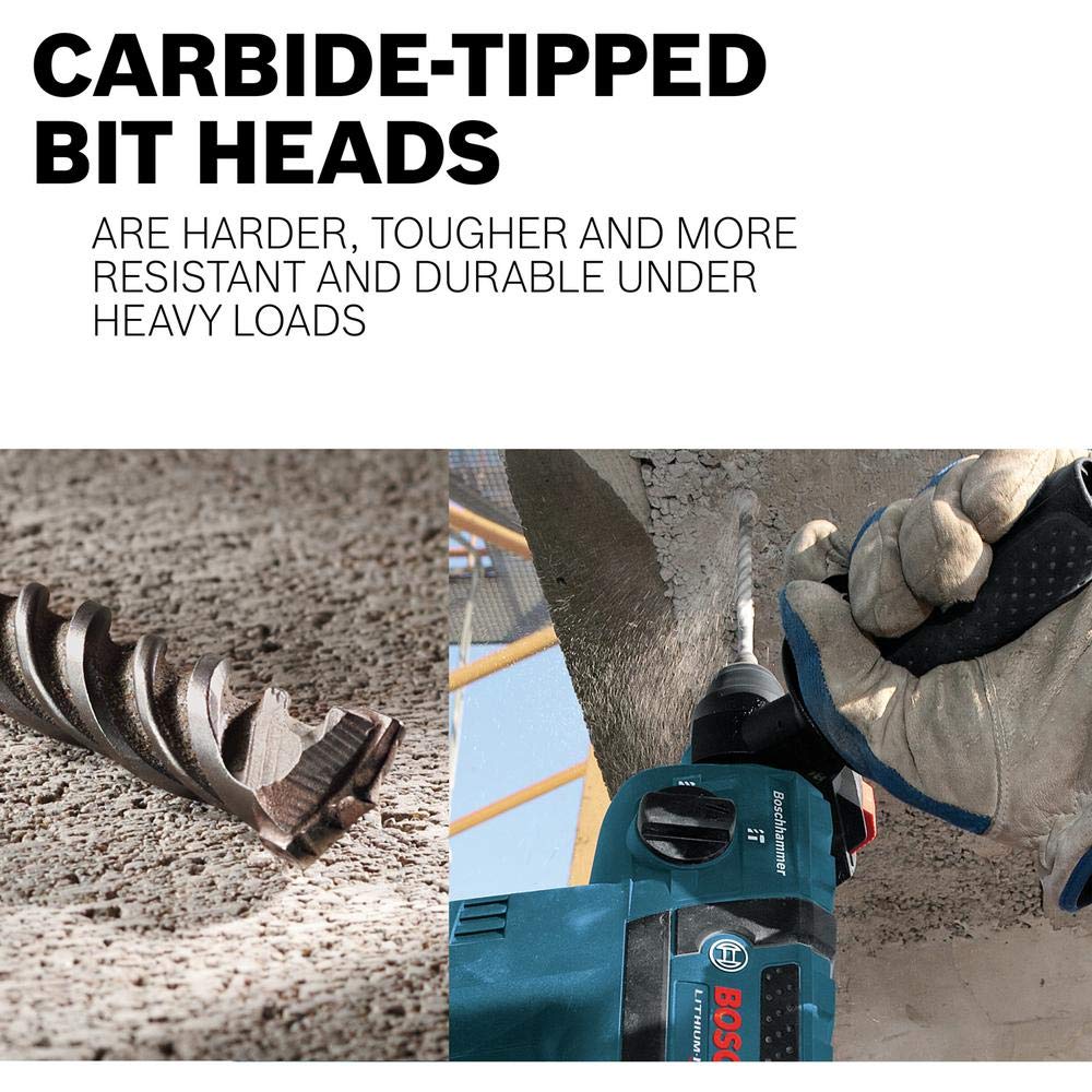 BOSCH 11255VSR Bulldog Xtreme 8 Amp 1-Inch Corded Variable Speed SDS-Plus Rotary Hammer Drill for Concrete & Masonry with HCK005 5-Piece SDS-Plus Bit Set - Perfect for Demolition, Drilling, and Chiseling in Construction & DIY Projects
