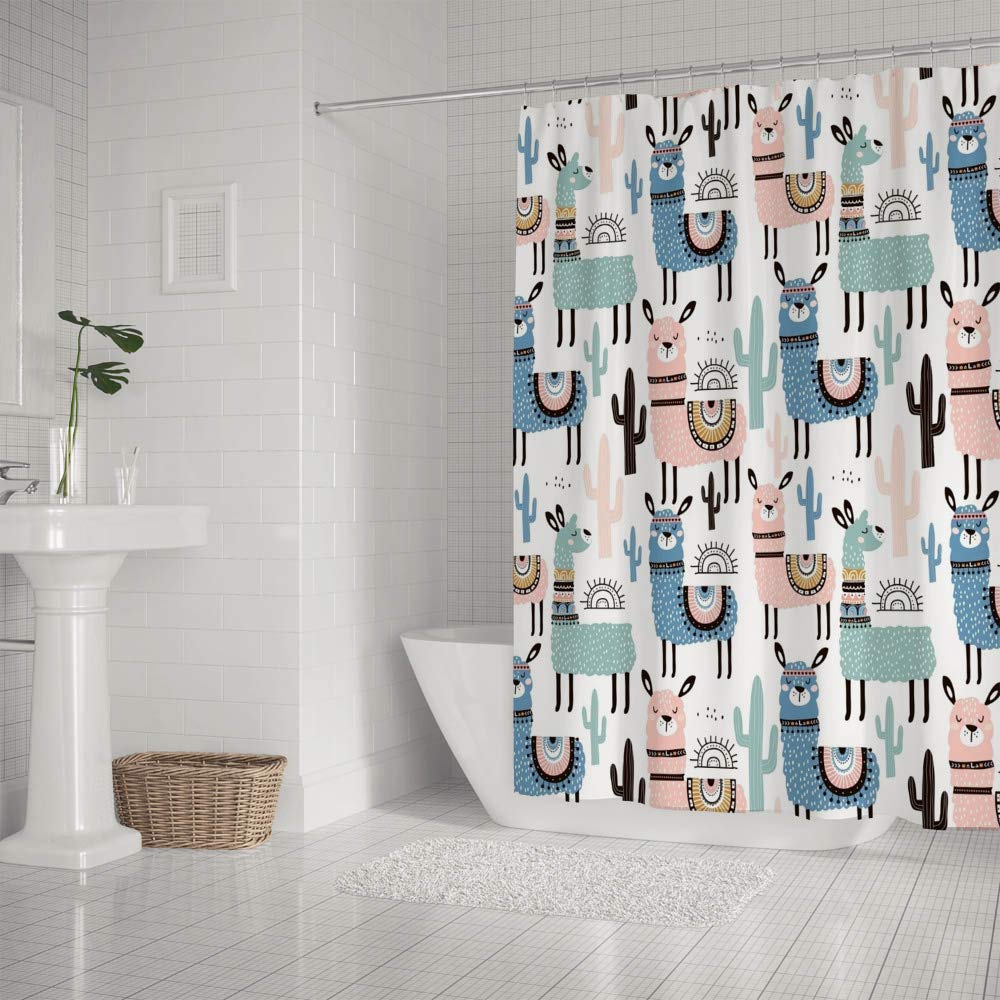 Llama Cartoon Shower Curtain 60x72 Inch - Waterproof Polyester Bathroom Decor with Hooks - Perfect for Kids' Bathroom, Nursery, or Fun Themed Home Decor