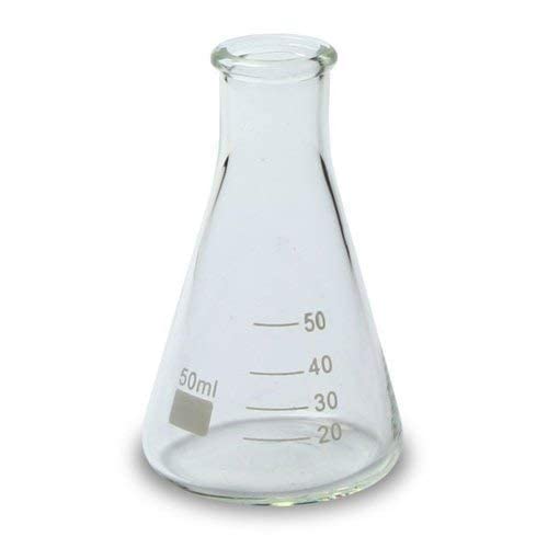 5-Pack 50ml Borosilicate Glass 3.3 Conical Flask - High Heat Resistant Lab Glassware for Chemistry Experiments, Science Class & Home Brewing