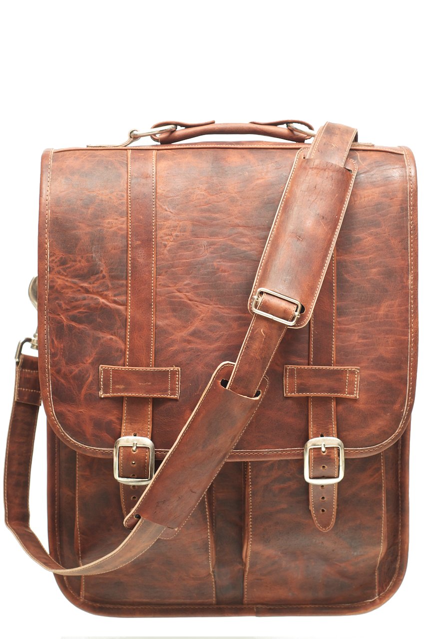 Handmade Genuine Leather Messenger Briefcase & Backpack - 15 Inch Laptop Bag in Crazy Horse Brown - Premium Business Work Bag for Men & Women - Perfect for Office, Travel and Daily Commute