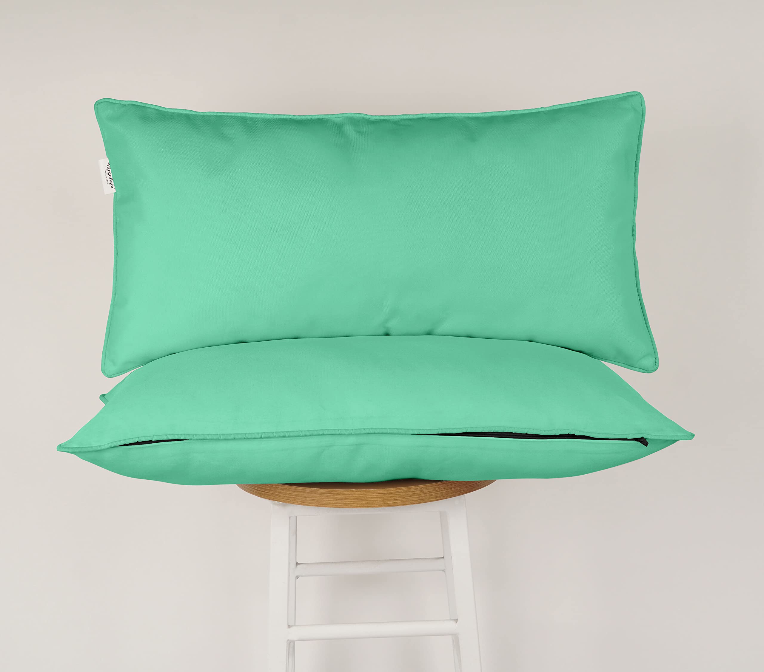 Waterproof Polyester Lumbar Pillow Covers 12x24 Inches - Set of 2 All-Weather Outdoor/Indoor Cushion Cases for Patio Sofa, Chair & Deck Furniture - Aquamarine Blue - Perfect for Backyard, Porch & Living Room Decor