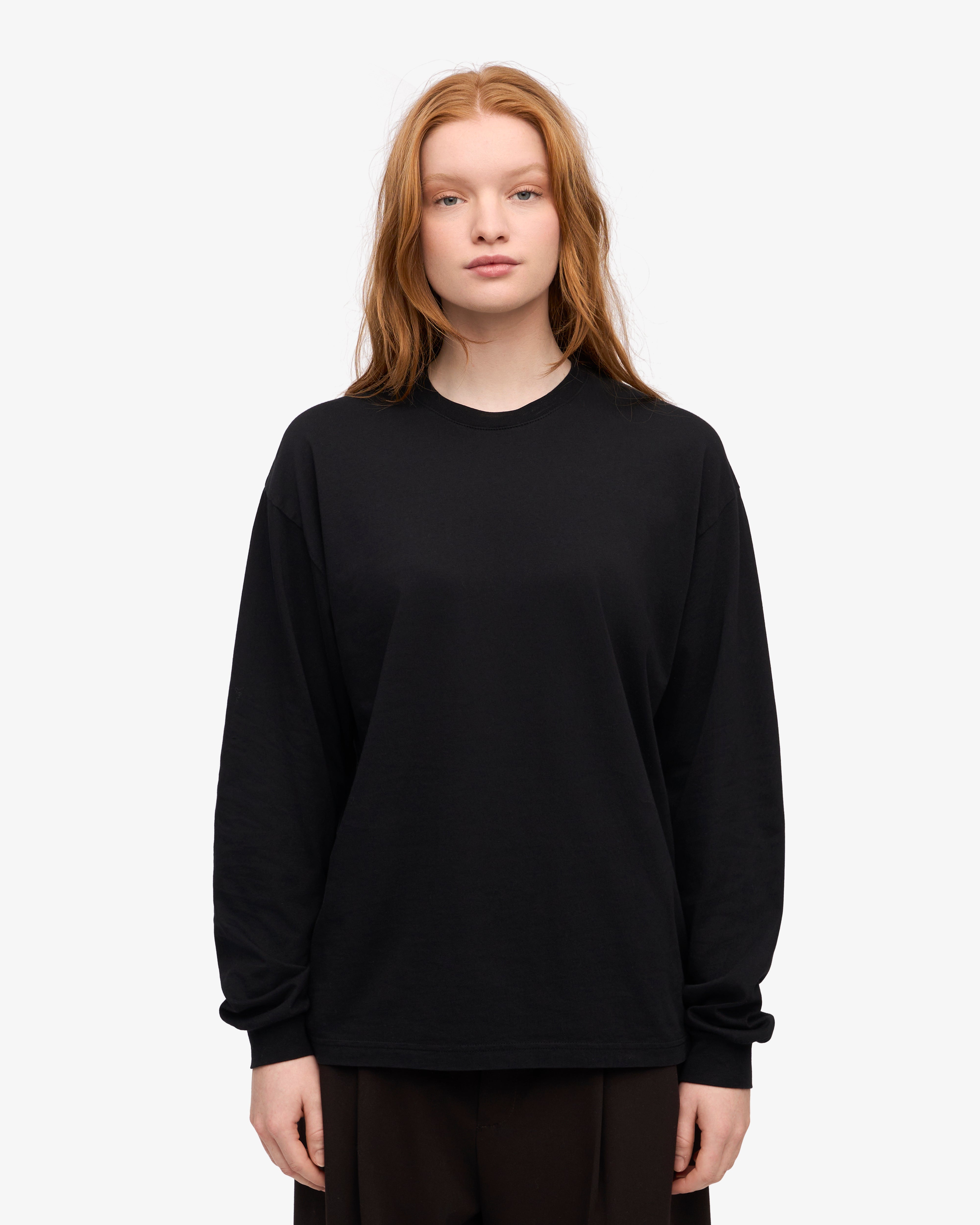 Premium Oversized Organic Cotton Long Sleeve T-Shirt for Women & Men - Deep Black - Eco-Friendly Comfort Wear for Casual Outfits, Lounge & Street Style
