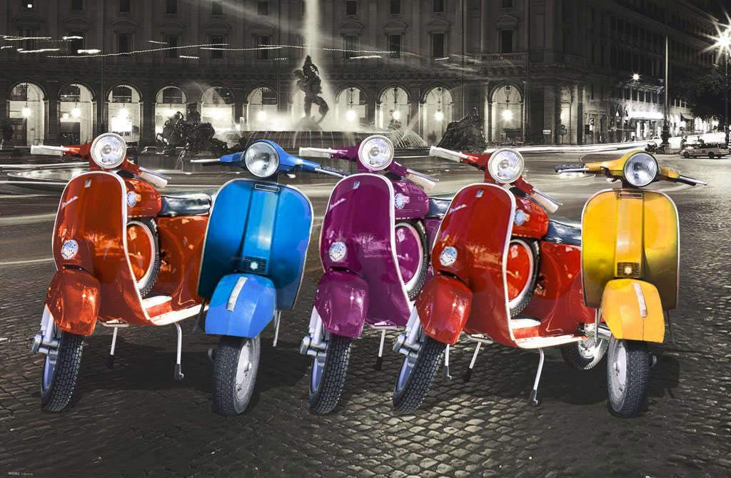 Vintage Vespa Scooter XL Canvas Print - Retro Advertising Poster, Landscape Oil Painting Artwork - Framed Wall Decor (24x36 Inch) - Perfect for Living Room, Bedroom or Office Decoration