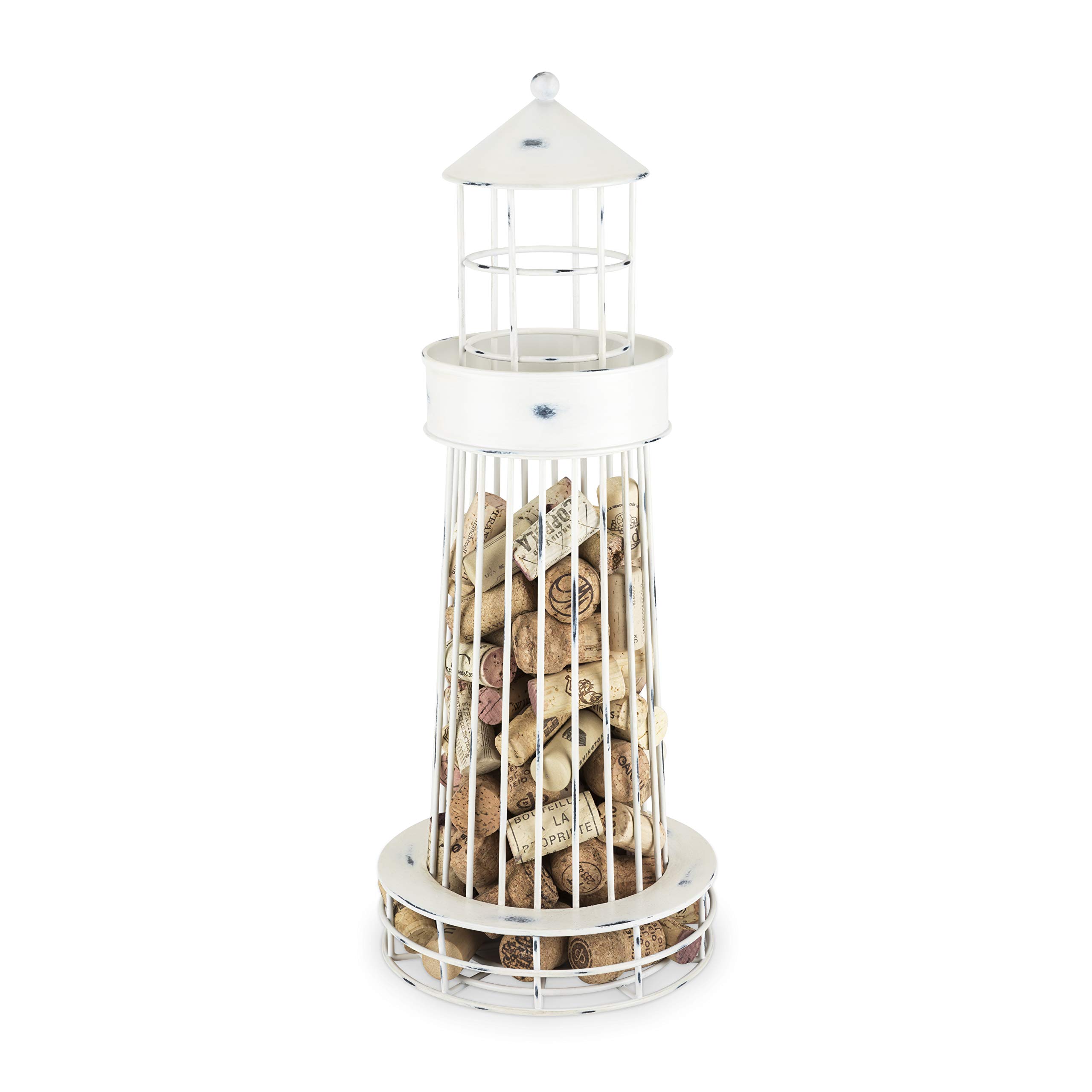 Twine Lighthouse Wine Cork Holder - Rustic Farmhouse Kitchen & Wine Bar Decor - Wine Corks Storage & Collector - Set of 1 in White - Perfect for Home Bars, Wine Cellars & Gift Giving
