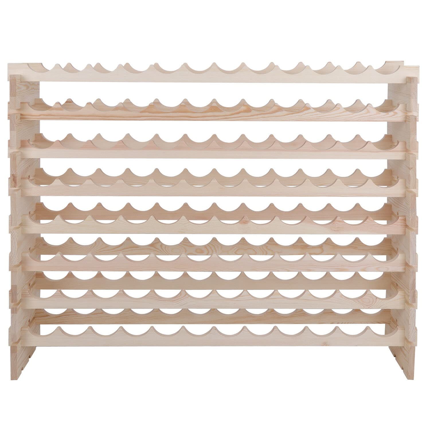 8-Tier Solid Wood Wine Rack - Stackable Display Shelf Holds 96 Bottles - Perfect for Home Bars, Cellars, and Restaurant Storage