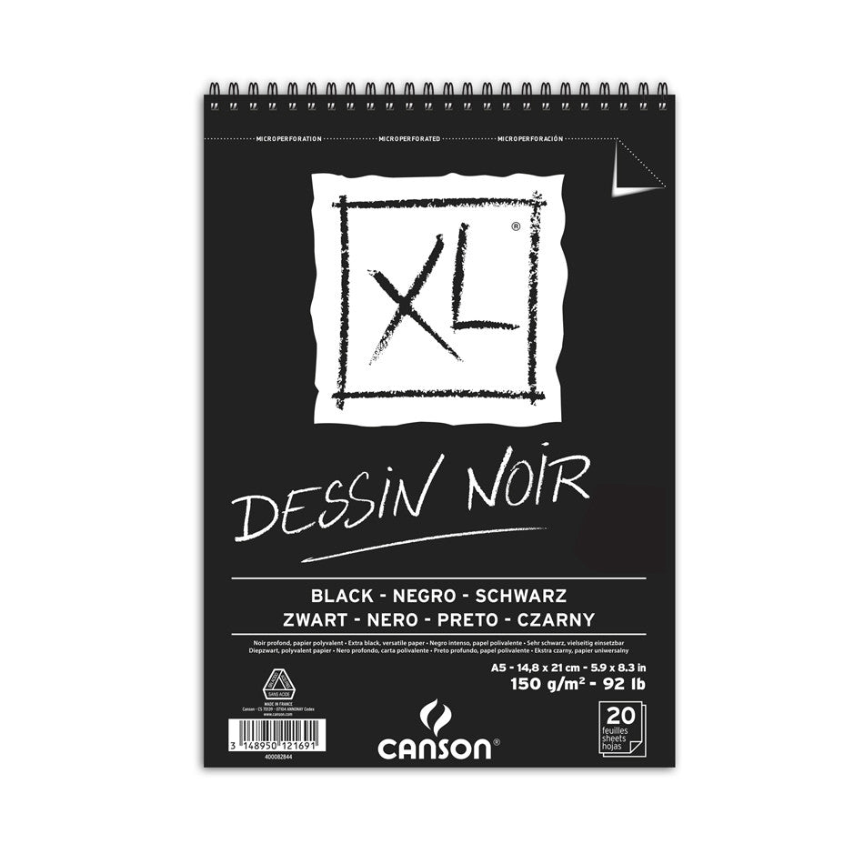 Canson XL Black Paper Spiral Pad A5 - Premium Sketchbook for Drawing, Calligraphy & Mixed Media Art - Perfect for Artists, Students & Professionals - Ideal for Sketching, Journaling & Craft Projects