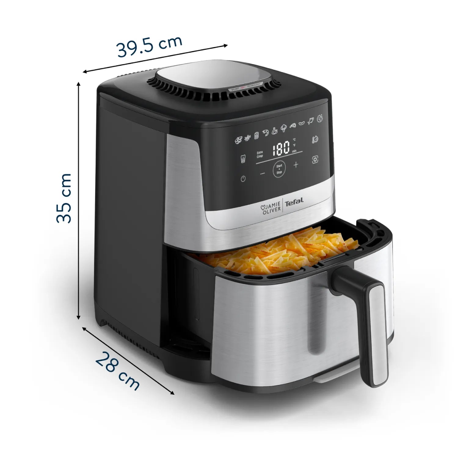 Jamie Oliver by Tefal EY55JD Quiet & Easy Air Fryer - Healthy Oil-Free Cooking for Family Meals, Snacks & Fast Food | Perfect for Home Kitchen, Small Spaces & Quick Meals