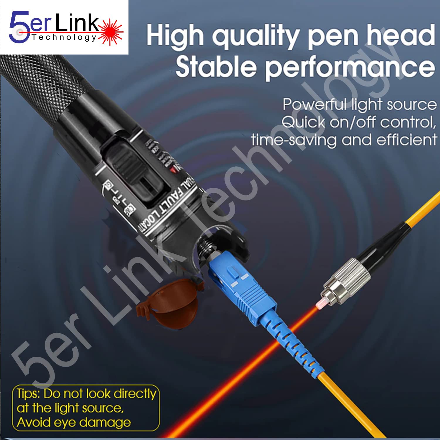 Fiber Optic Cable Troubleshoot Kit - 50mW/50km VFL Visual Fault Locator Pen with LC/SC/ST/FC Coupler Adapters, 2 Cleaners & 3 Patch Cords - Perfect for Network Maintenance, Data Center & Telecom Repairs