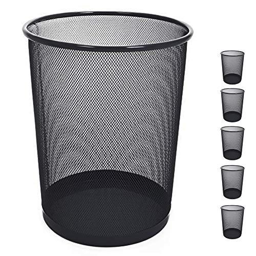 Smart Design Steel Metal Mesh Waste Basket - 11.75 x 13.75 Inch Black Trash Can for Home & Office - Easy to Clean Garbage Bin for Paper Clutter & Recycling - Set of 6 - Perfect for Kitchen, Bathroom, Bedroom & Workspace Organization