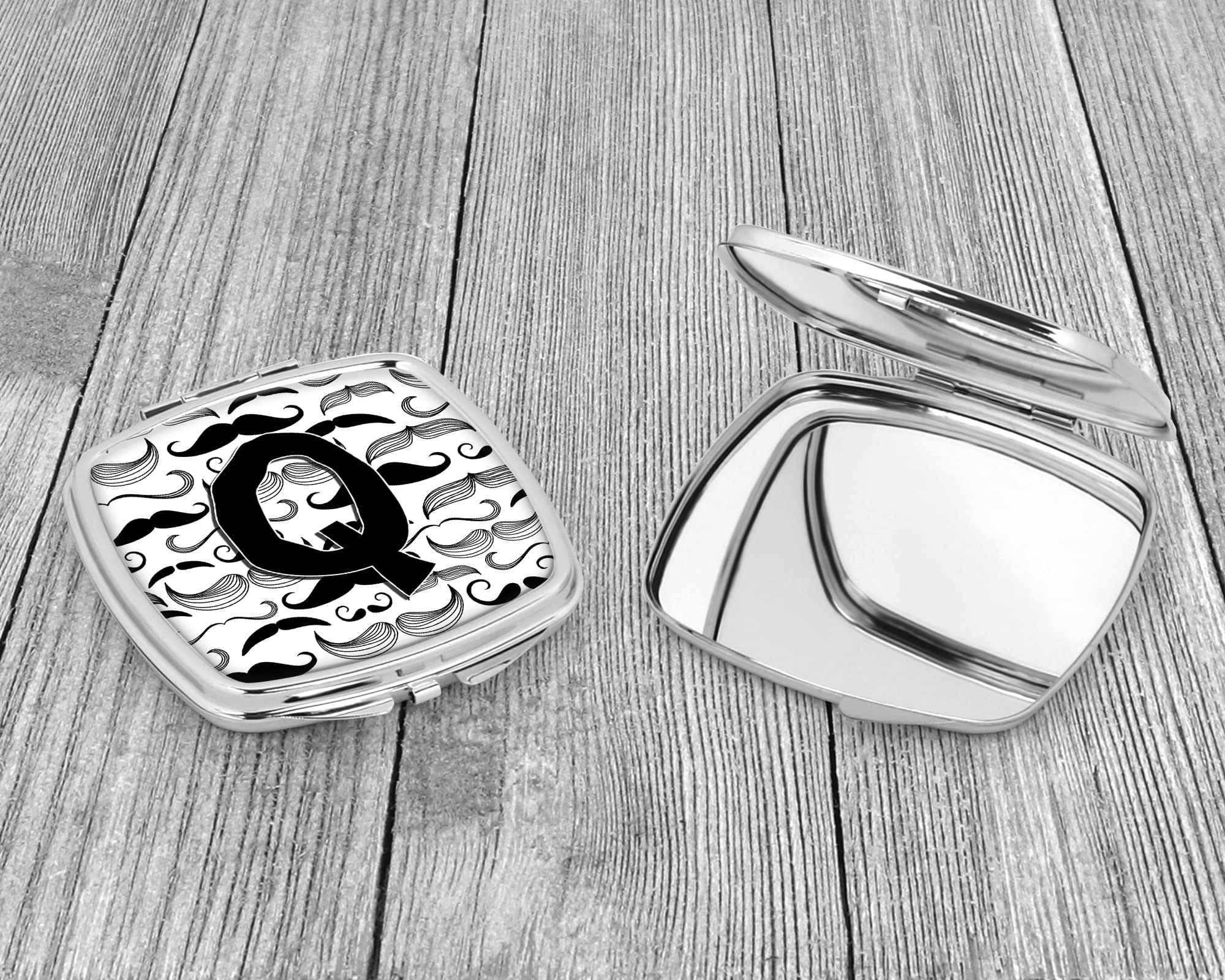 Caroline's Treasures CJ2009-QSCM Letter Q Moustache Compact Mirror - Elegant Travel Makeup Mirror for Women & Girls, Perfect Gift Idea, Portable Folding Handheld Mirror for Purse or Vanity - Great for Travel, Home, and Office Use