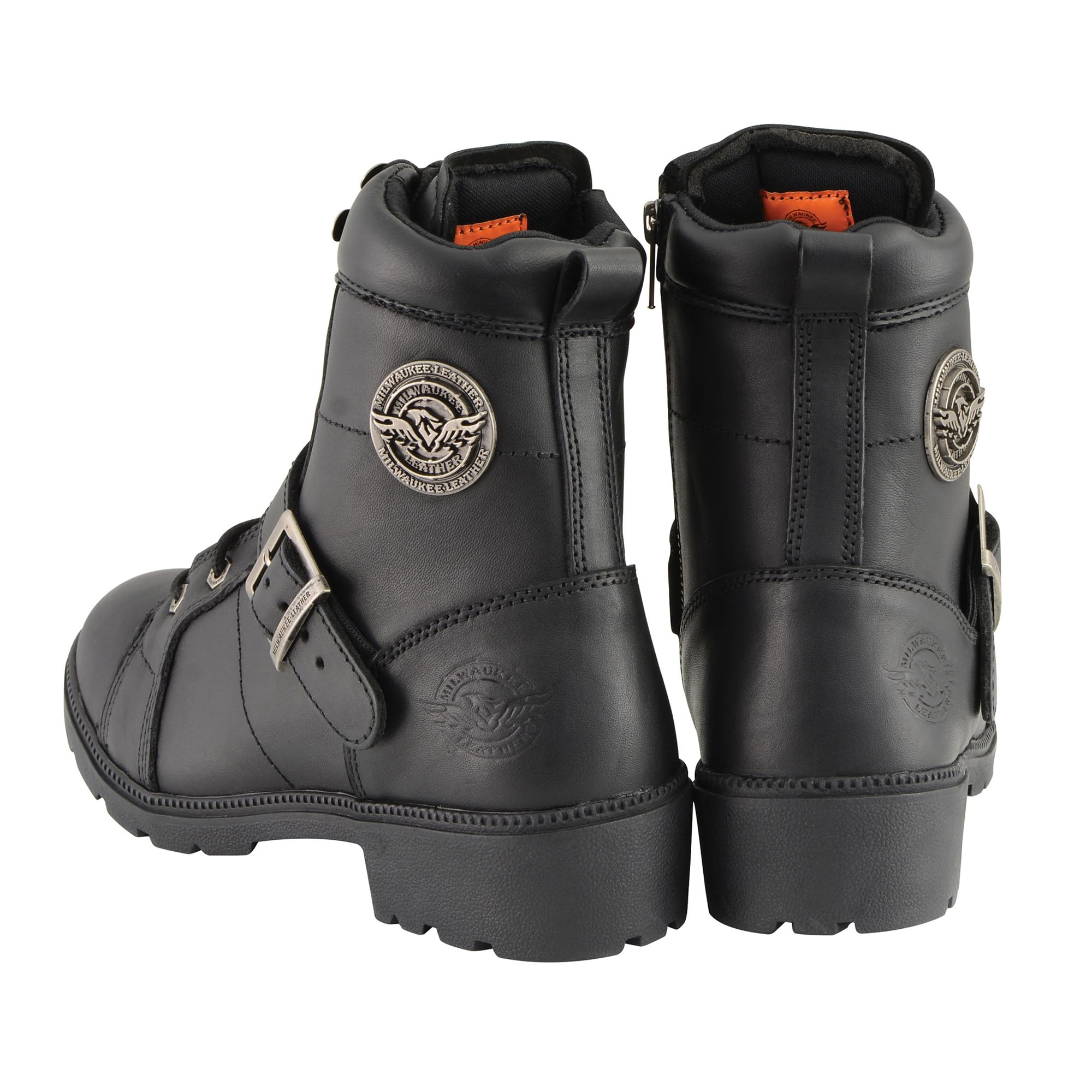 Milwaukee Leather Women's Black Leather Wide Width Lace-Up Side Buckle Boots MBL9325W - Comfortable Round Toe Riding Boots for Western Fashion & Outdoor Activities