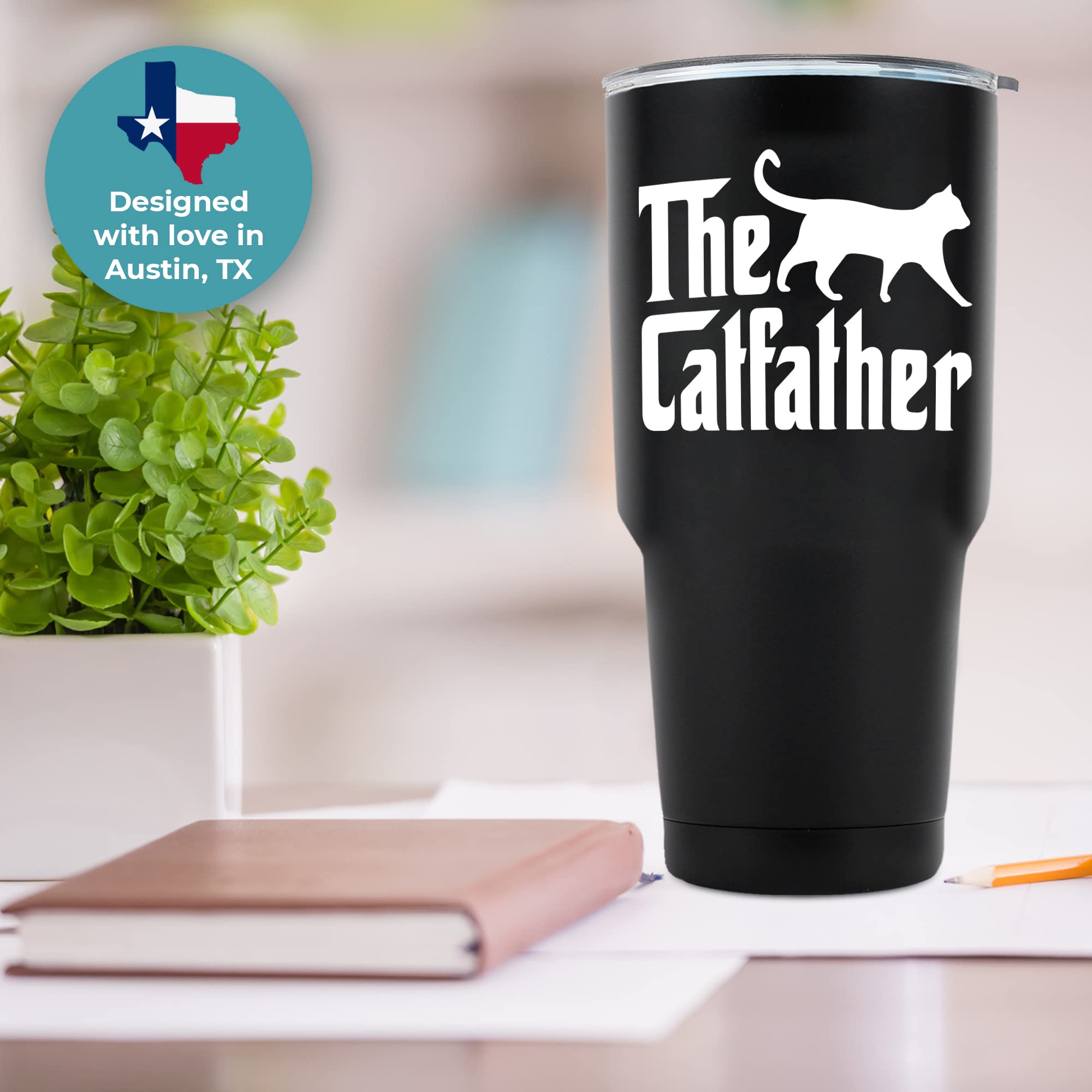 30oz Cat Dad Tumbler - Funny Cat Lover Gift for Men, Insulated Coffee Mug with Lid - Perfect for Office, Travel & Father's Day Gifts