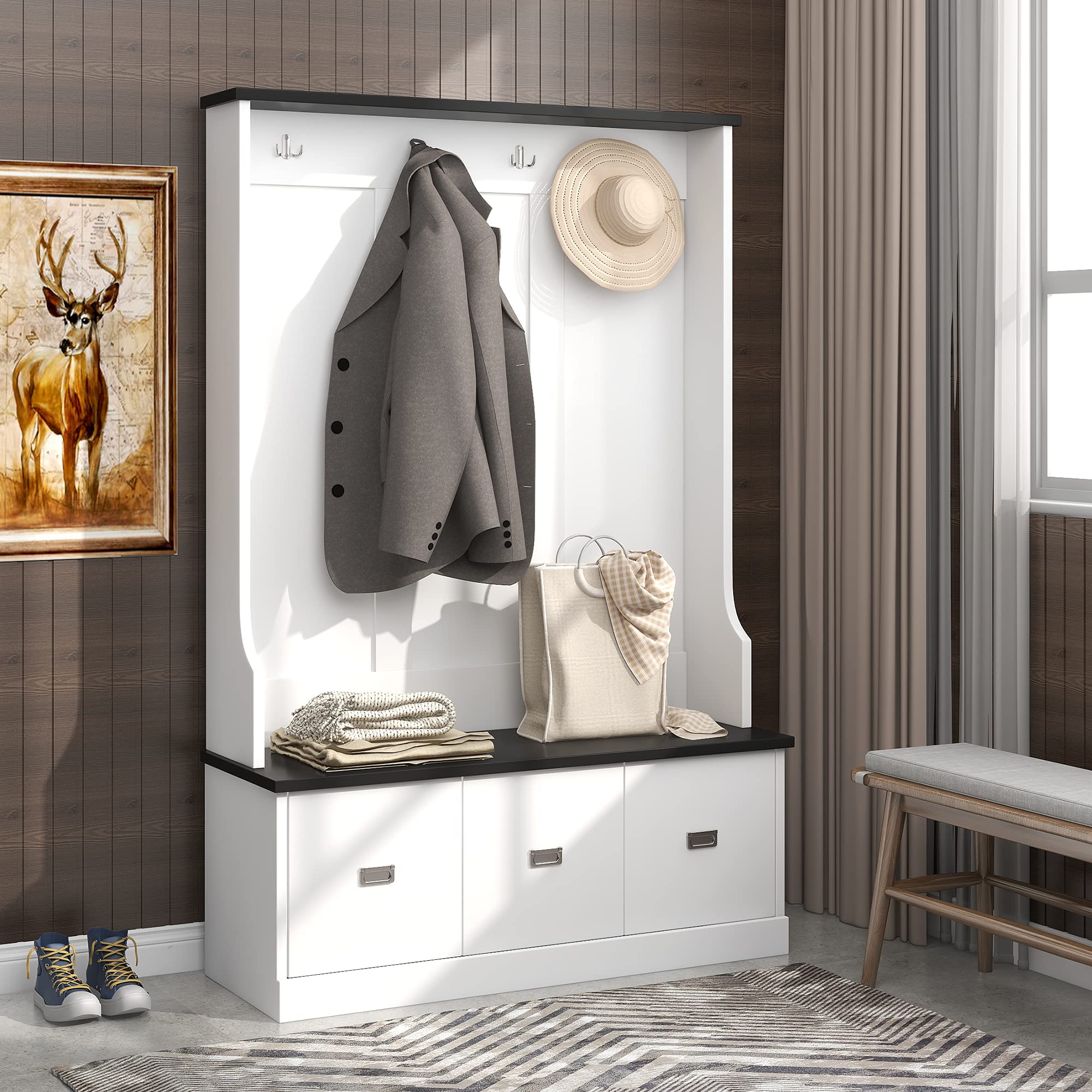 3-in-1 Hall Tree with Storage Bench & Coat Hooks - Perfect for Entryway Organization