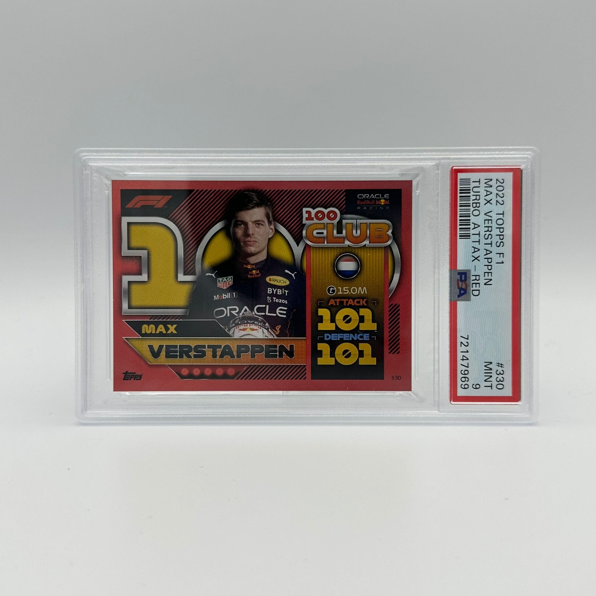 PSA 9 Graded 200/500 Max Verstappen #330 100 Club Mirror Red F1 Racing Card - Rare Collectible for Formula 1 Fans & Sports Memorabilia Enthusiasts