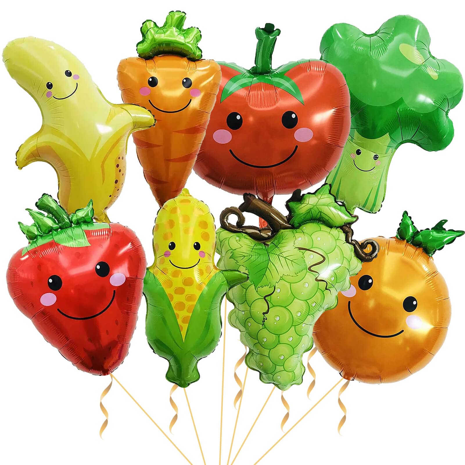 Giant Fruit & Vegetable Balloons Set - Cute Strawberry, Grape, Banana, Orange, Corn, Carrot, Tomato & Broccoli Balloons for Fruit-Themed Birthday Party Decorations | Perfect for Baby Showers, Summer Parties & Grocery Store Displays