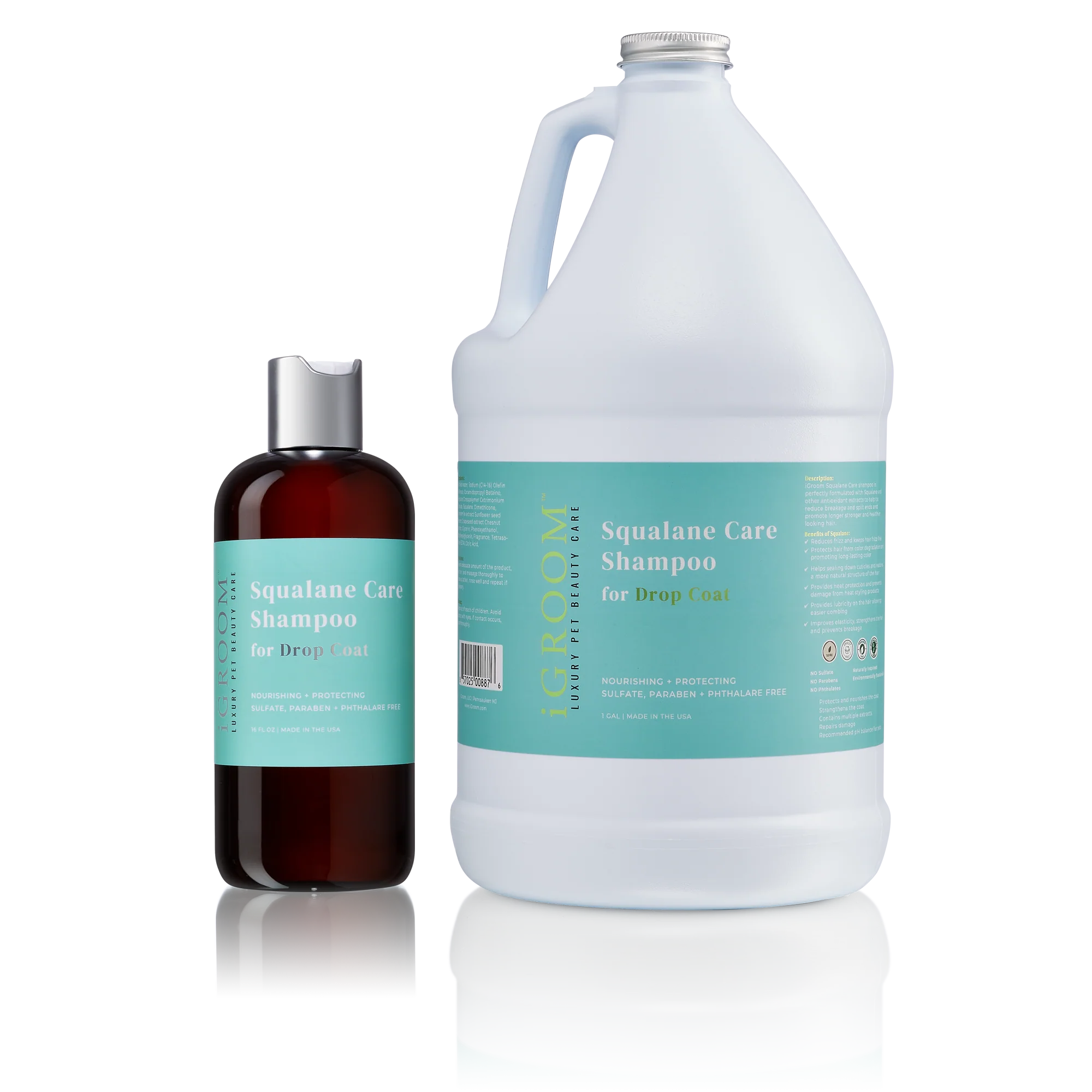 iGROOM Squalane Care Shampoo for Long Hair Dogs - Nourishing Drop Coat Treatment (8oz & 16oz) | Gentle Cleansing for Show Dogs & Daily Pet Grooming