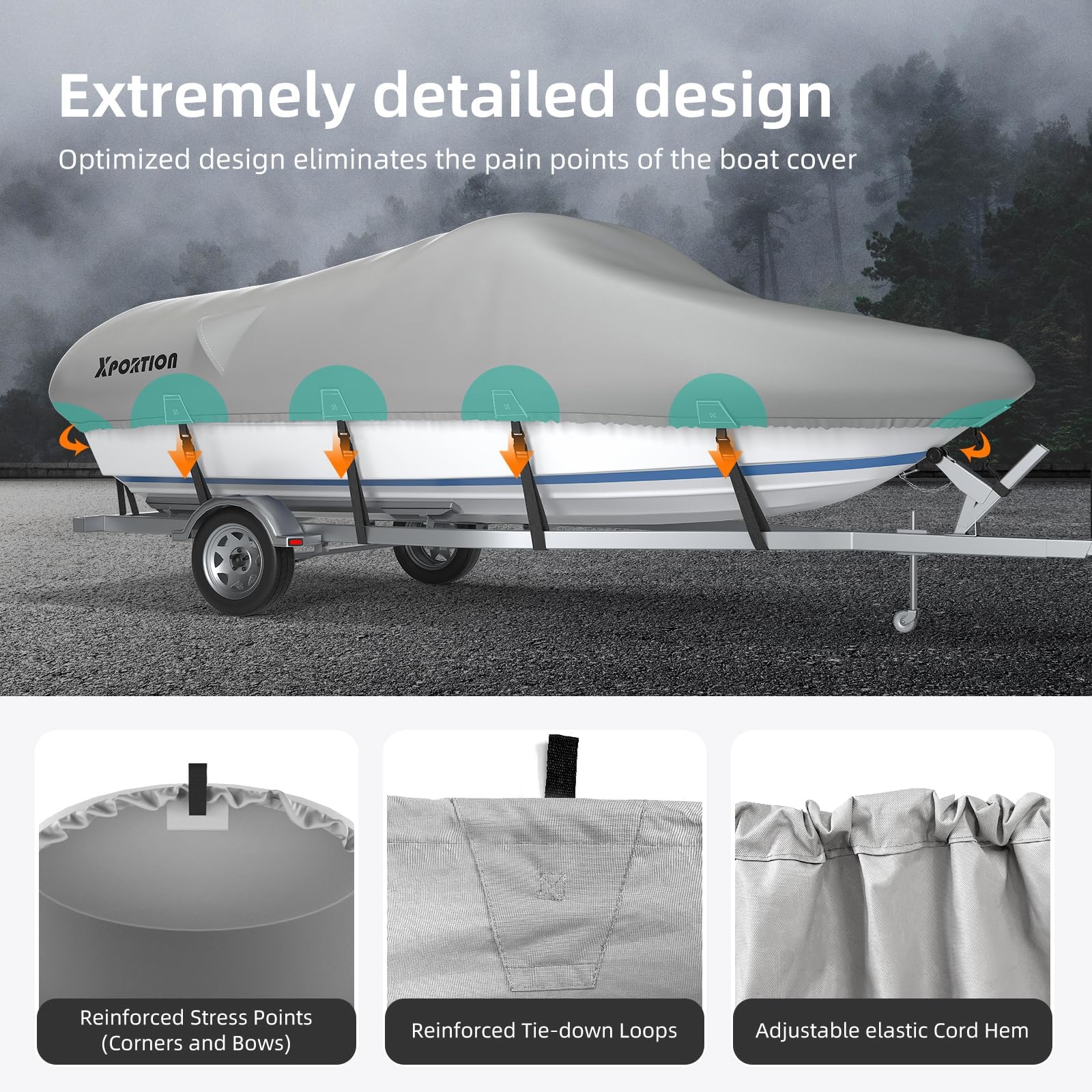 **22'-24' Waterproof UV Resistant 800D Marine Grade Boat Cover - Universal Fit for V-Hull, Tri-Hull & Runabout Boats - Ideal for Outdoor Storage & Travel Protection**