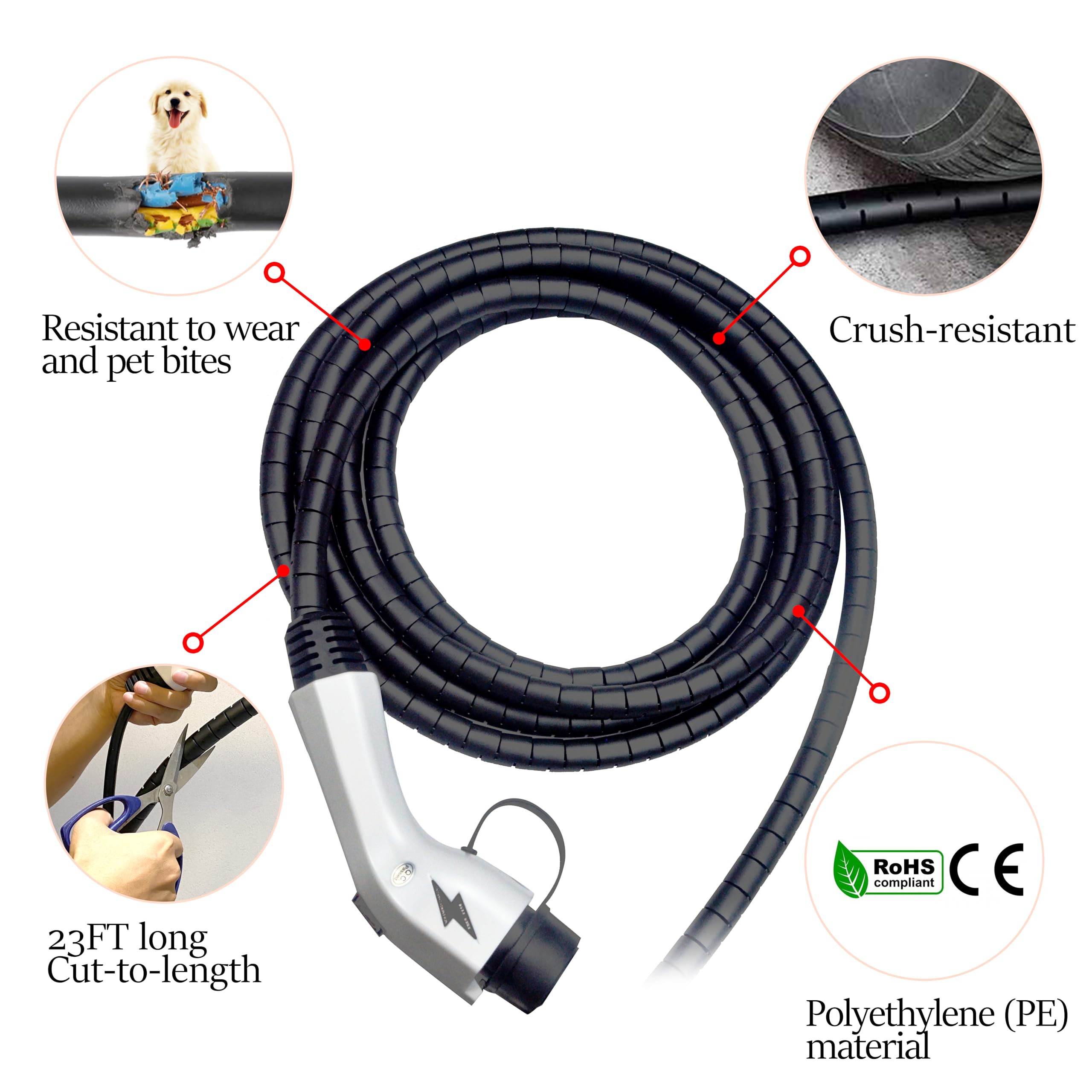 23FT EV Charger Cable Protector - Heavy Duty Electric Car Charging Cord Sleeve | Wear & UV Resistant | Pet Proof & Flexible Design | Prevents Tread & Door Damage | Perfect for Home & Public Charging Stations