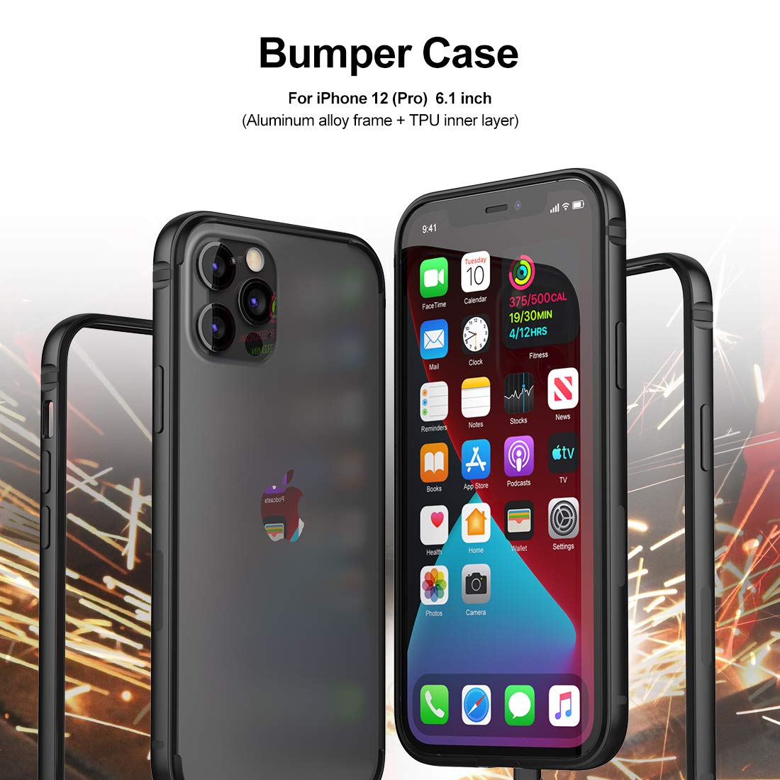 Eastcoo Ultra Slim Metal Bumper Case for iPhone 12 & iPhone 12 Pro - Shockproof Protective Cover with Soft TPU Liner & Wireless Charging Support (Black) | Perfect for Daily Use, Outdoor Activities & Travel Protection