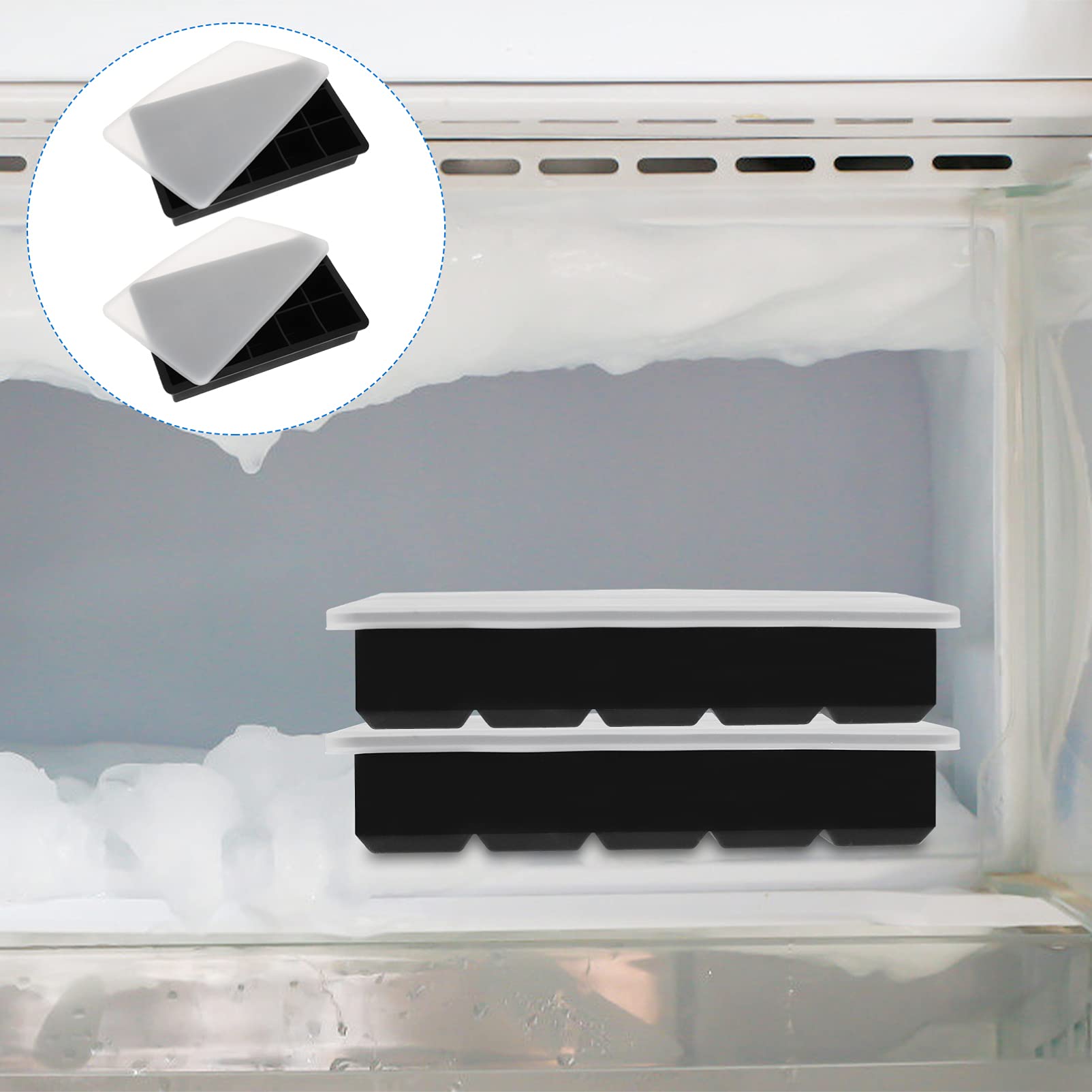 SOLUSTRE 2-Pack Silicone Ice Cube Trays with Lids - Reusable Diamond Ice Molds for Cocktails, Whiskey, Smoothies & Dog Treats - BPA Free Flexible Ice Cube Maker for Kitchen, Bar & Party Use