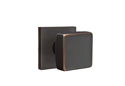 EMTEK 5110SQUUS10B Square Rosette Passage Door Knob Set - Oil Rubbed Bronze Finish | 6 Finish Options | Modern Hardware for Interior Doors, Bedrooms & Closets