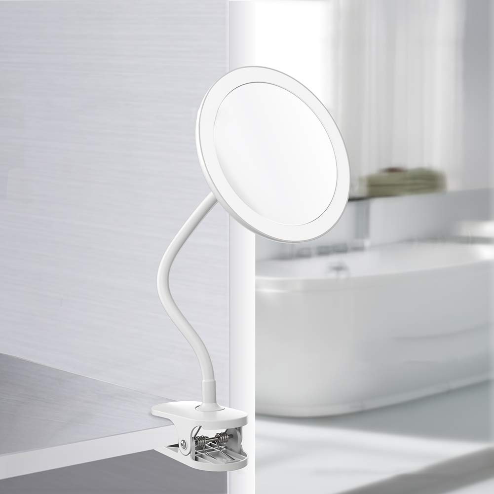 ALIIYS 5X Magnifying LED Makeup Mirror with Clip, Hose Clamp & Fill Light - Portable Desktop/Wall Mirror for Home, Salon, Travel & Professional Makeup Application