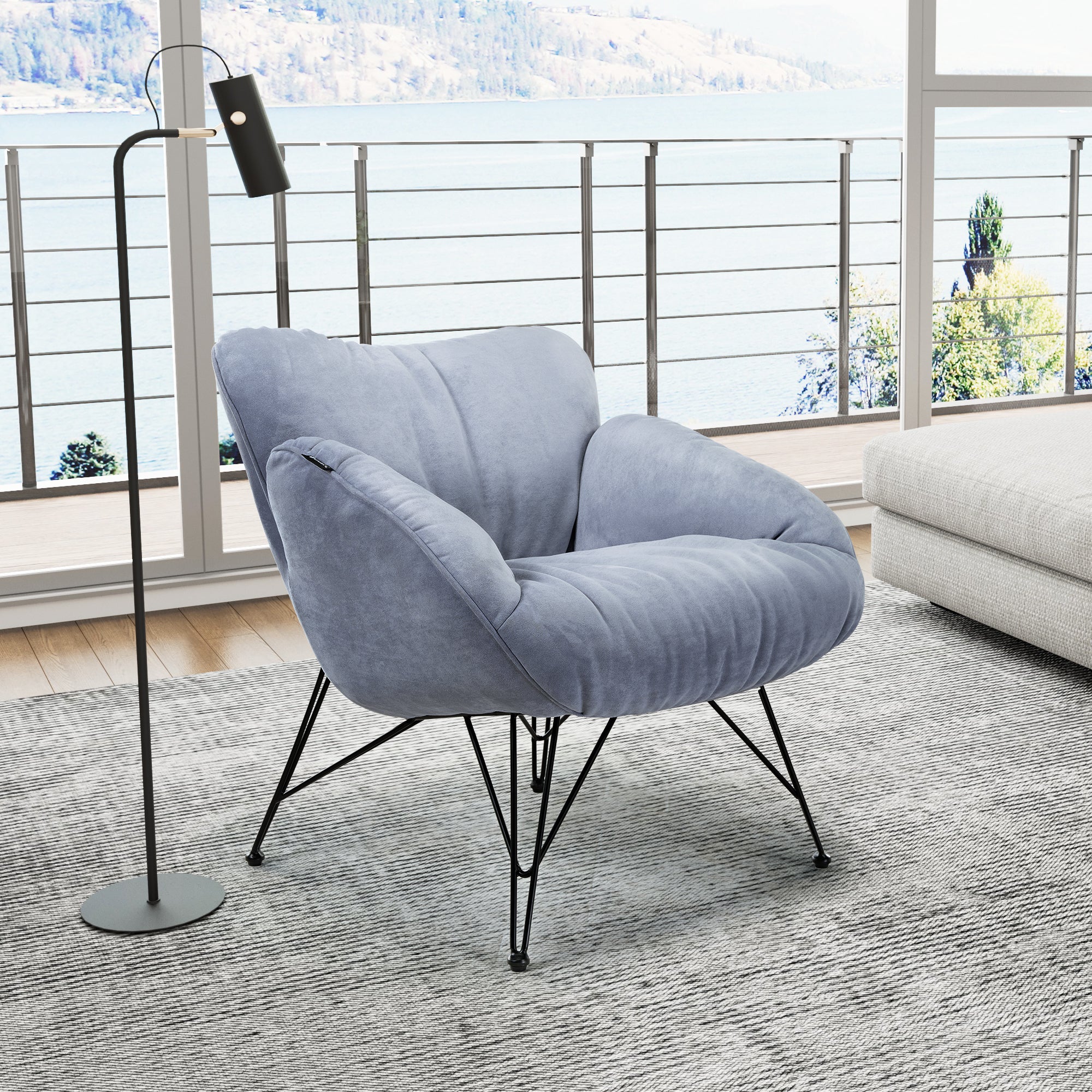 Marco Soft Padded Cozy Lounge Chair - Blue Velvet Accent Chair for Living Room, Bedroom & Office - Perfect for Relaxing, Reading & Lounging