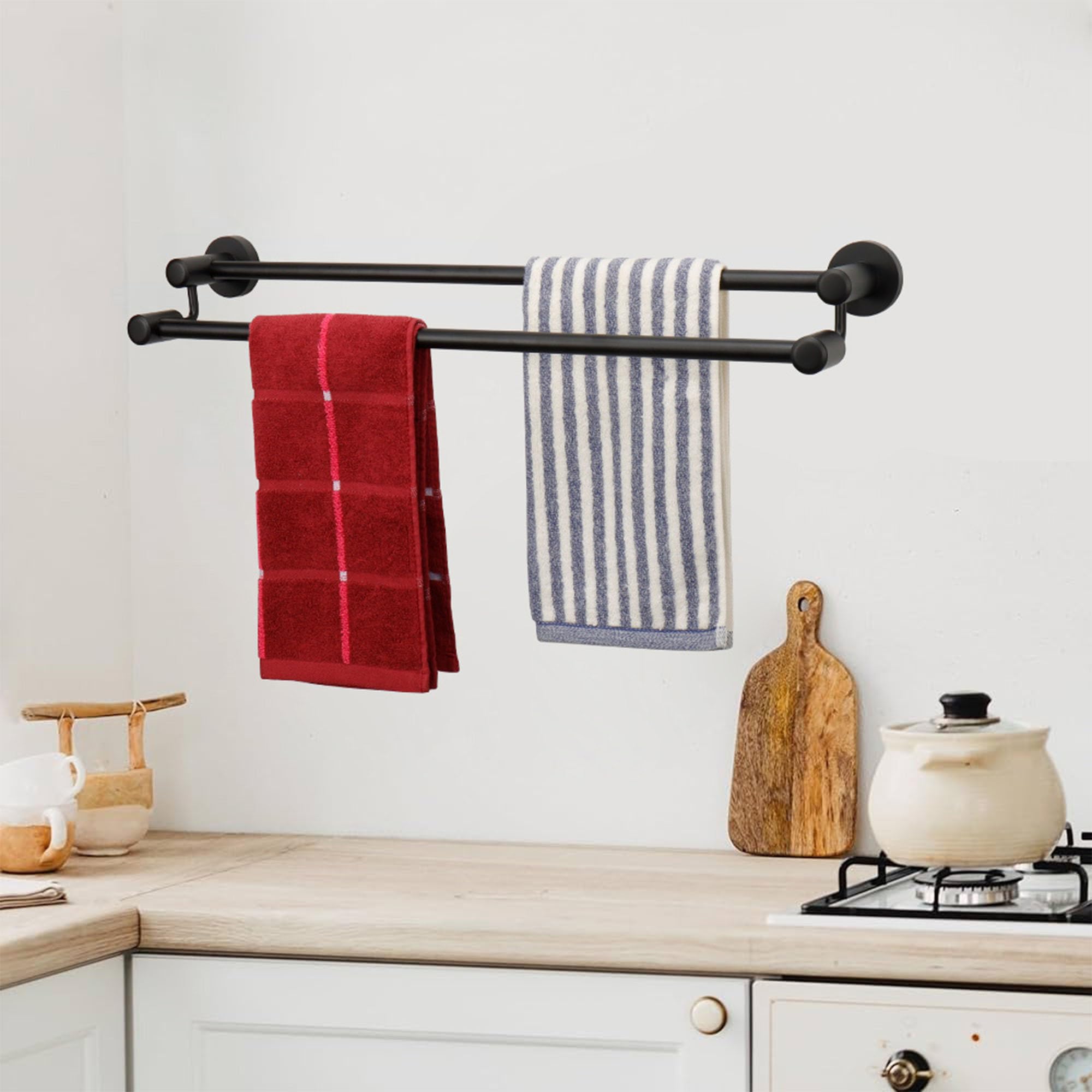 TocTen 24IN Double Bath Towel Bar - Heavy Duty SUS304 Stainless Steel Towel Rack for Bathroom, Wall Mounted Towel Holder for Bath & Shower - Perfect for Spa, Hotel, and Home Bathroom Accessories (Black)