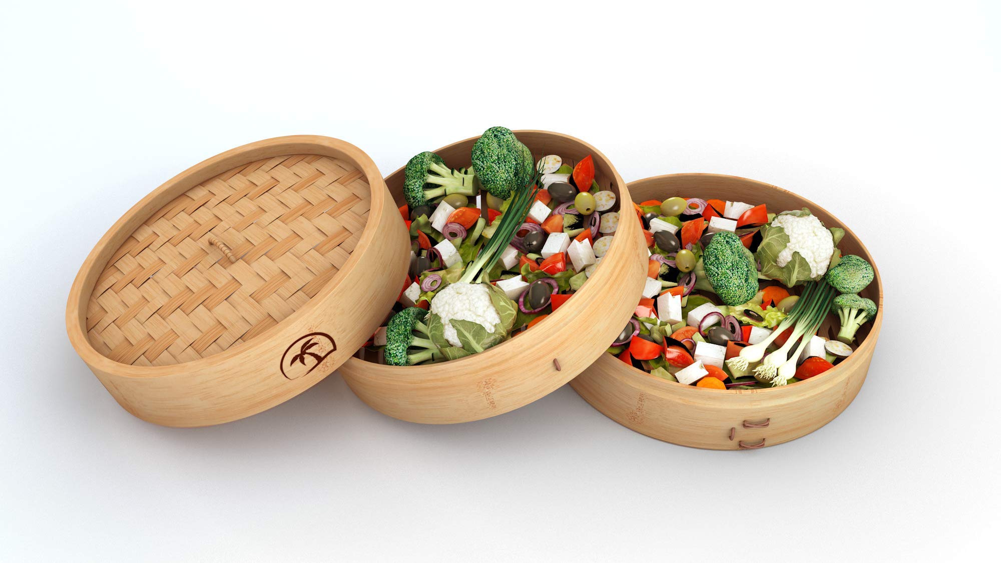 Premium 2-Tier 10-inch Bamboo Steamer Basket Set with Lid - 3-Piece Dumpling Steamer, 2 Chopsticks & 50 Perforated Liners | Perfect for Asian Cooking, Dim Sum, Dumplings, Rice & Vegetables | Microwave & Dishwasher Safe