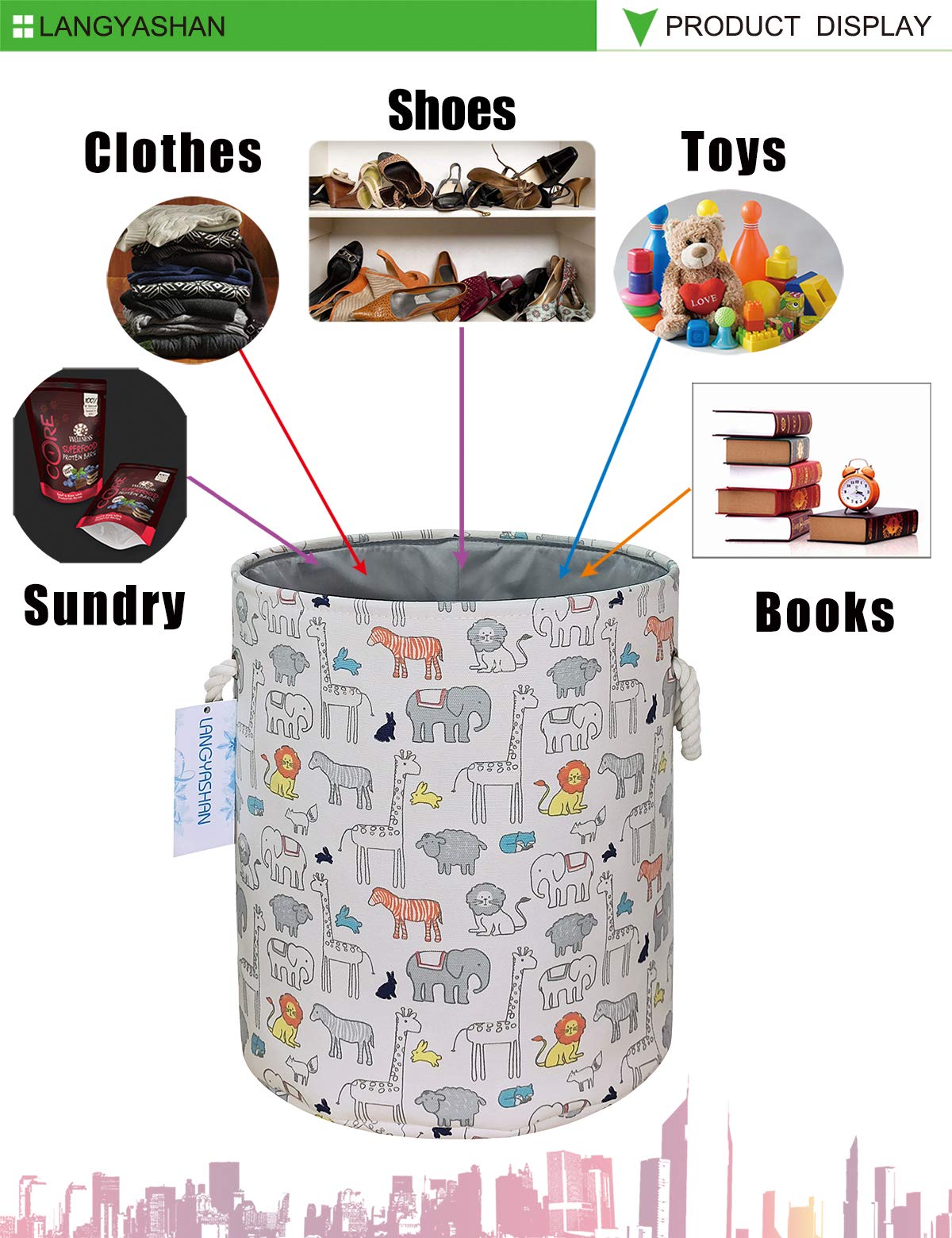 Collapsible Canvas Laundry Basket with Handle - Foldable Storage Organizer for Kids Room, Nursery, Bedroom - Perfect for Boys & Girls Toys, Clothes, and Gifts (Animal Design) - Ideal for Home Organization & Child-Friendly Storage Solutions