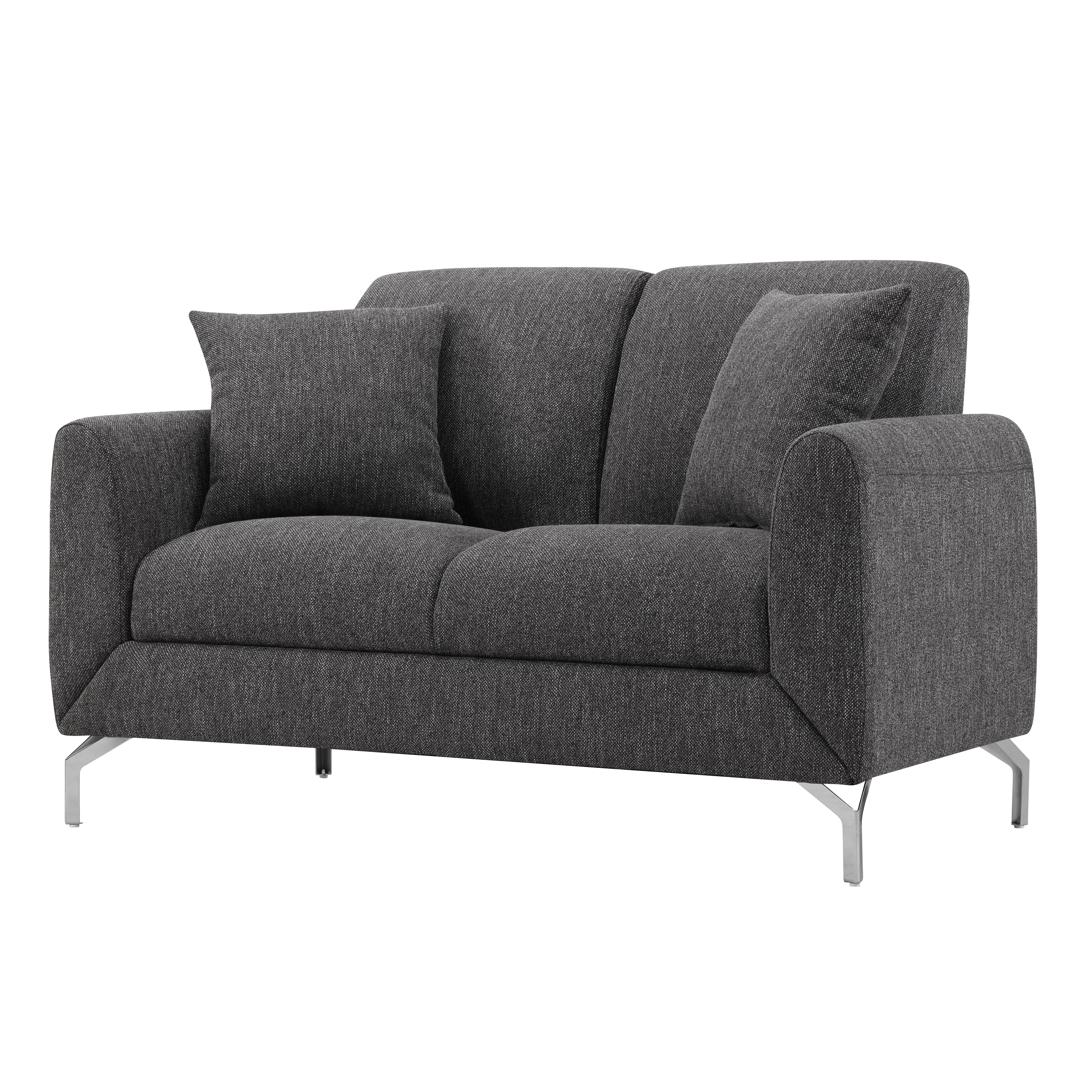 Noreen Contemporary Gray Fabric Rounded Arm Loveseat Sofa - Modern Small Couch for Living Room, Apartment & Office