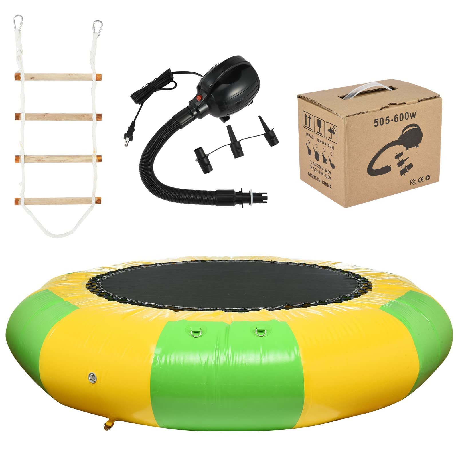 **6.5Ft Inflatable Water Bouncer for Kids & Adults - Heavy Duty Water Trampoline with Splash Pad, Bounce Platform & 4-Step Ladder - Perfect for Pool, Lake, Beach & Backyard Water Sports Fun**