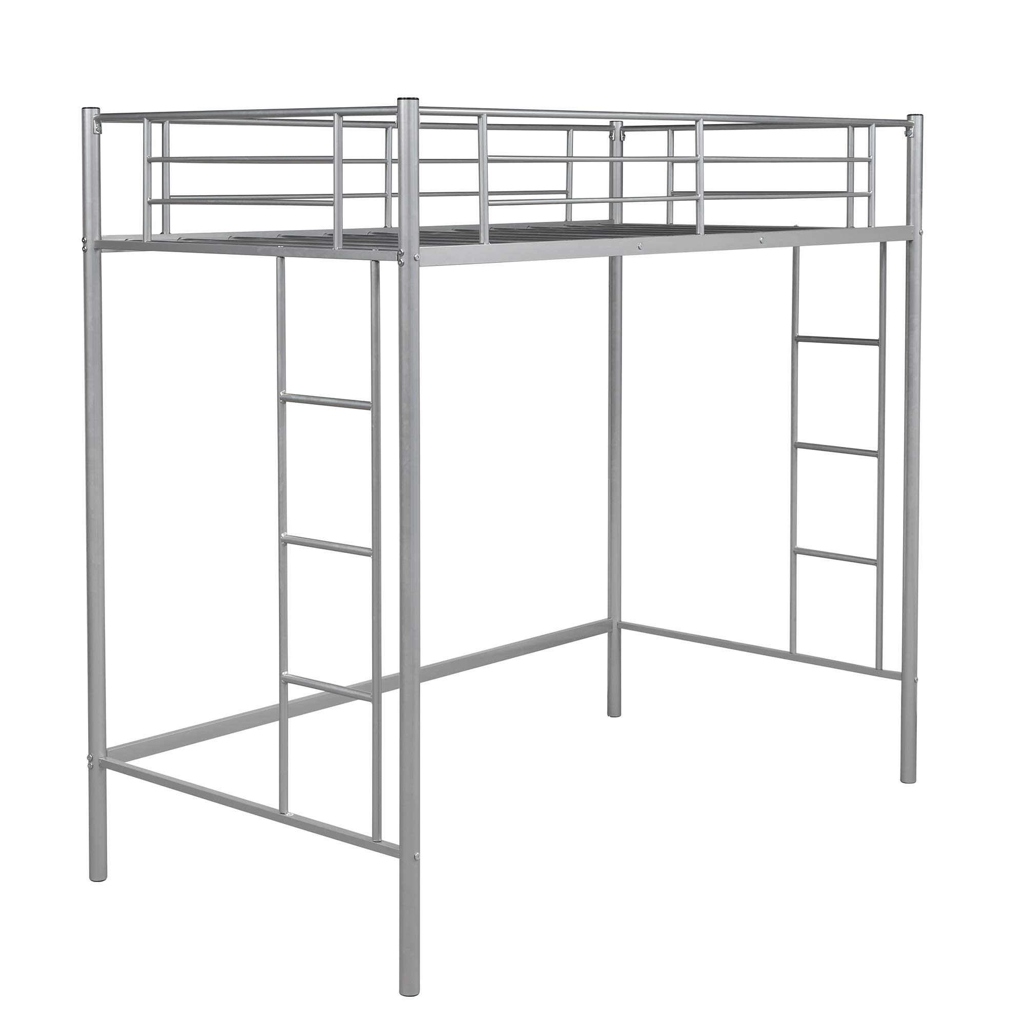 Sturdy Metal Twin Loft Bed with 2 Ladders & Safety Rails - Space Saving Kids Bunk Bed Frame for Small Bedrooms - Modern Silver Loft Bed for Teens & Children - Perfect for Dorms, Apartments & Shared Rooms