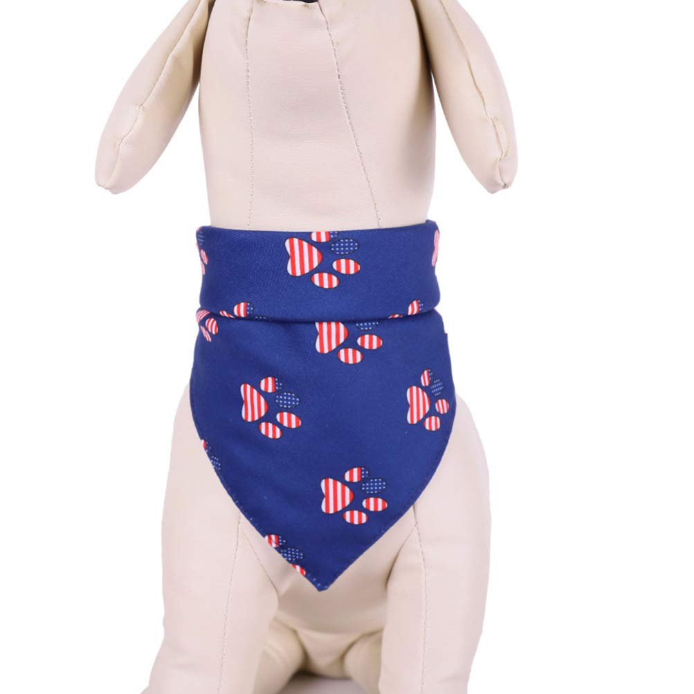 Amosfun Fall Dog Bandana Scarf - Blue Footprint Pattern, USA Triangle Bib, Independence Day Pet Kerchief for Dogs & Cats - Perfect for Holidays, Outdoor Adventures & Photo Shoots