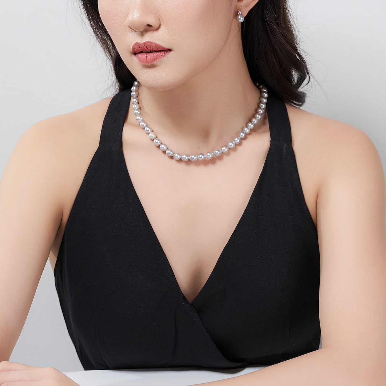 18K Gold Baroque Akoya Pearl Necklace - Silver Blue Lustre, Elegant Jewelry Gift for Women | Perfect for Weddings, Parties & Special Occasions
