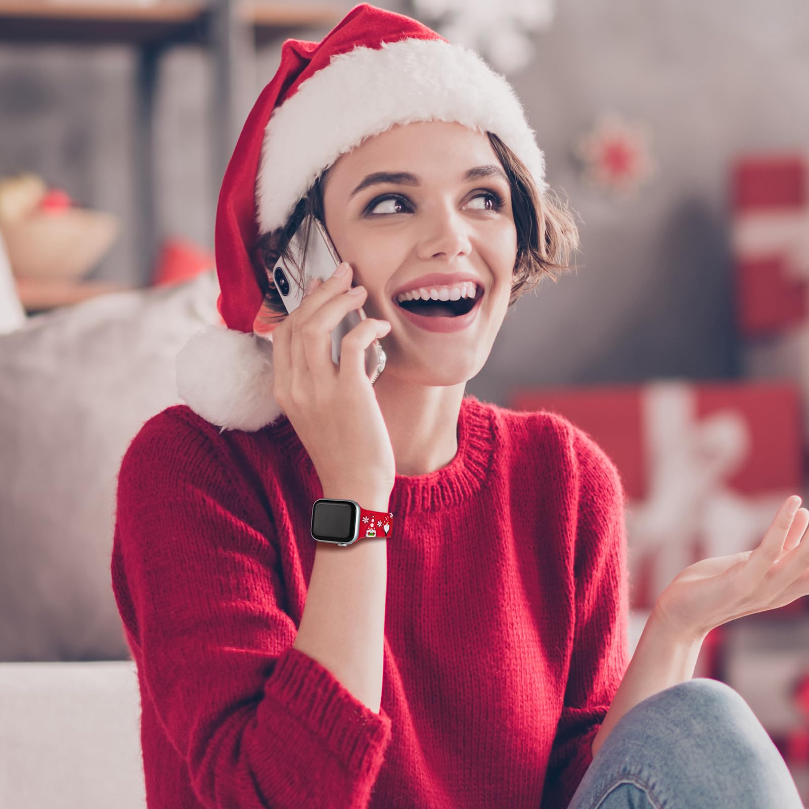 Christmas Silicone Watch Bands Compatible with Apple Watch 38mm 40mm 41mm 42mm 44mm 45mm 49mm - Soft Printed Wristband for iWatch Series 9/8/SE/7/6/5/4/3/2/1/Ultra - Holiday Gift for Women & Men - Perfect for Workouts, Daily Wear & Christmas Festivities
