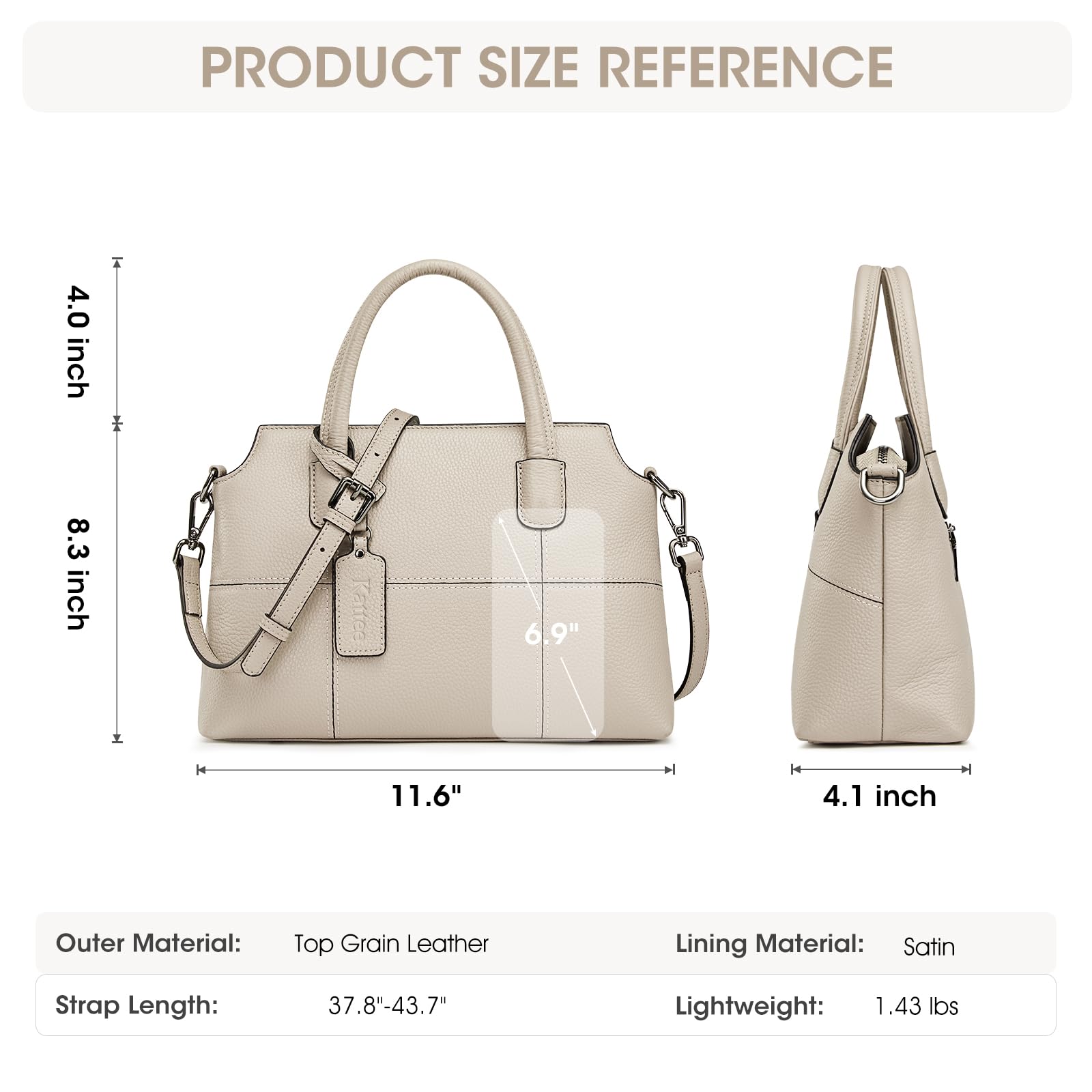 Kattee Genuine Leather Handbags for Women - Soft Hobo Satchel Shoulder Crossbody Purse | Fashionable Everyday Bag for Work, Travel & Date Night