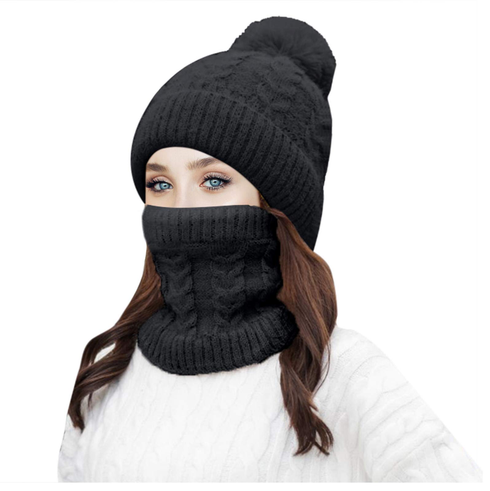 Women's Winter Warm Knit Beanie Hat with Earmuffs - Soft Thick Baseball Cap for Cold Weather - Fashionable Solid Color Non-Adjustable Hat for Outdoor Activities, Skiing, and Daily Winter Wear