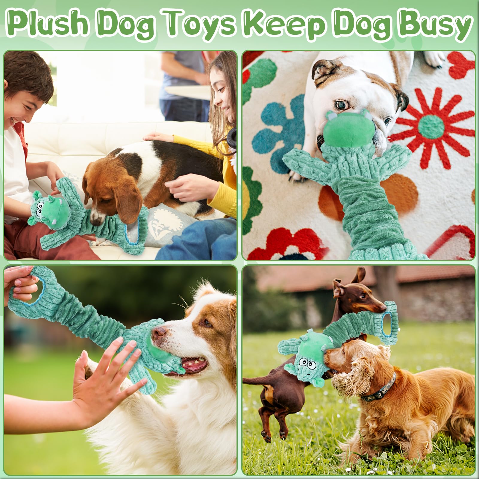 WOWBALA Durable Plush Squeaky Dog Toys for Aggressive Chewers - Interactive Puppy Chew Toy with Tug Rope for Small, Medium & Large Dogs | Perfect for Playtime, Training & Bonding Activities