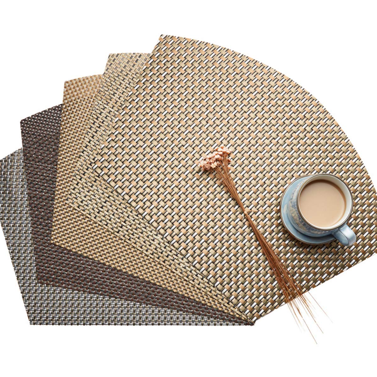 Round Table Placemats Set of 4 - Heat Resistant Wedge Place Mats for Dining Table - Wipe Clean Table Pads (Coffee Brown) - Perfect for Kitchen, Dining Room & Coffee Shop Use