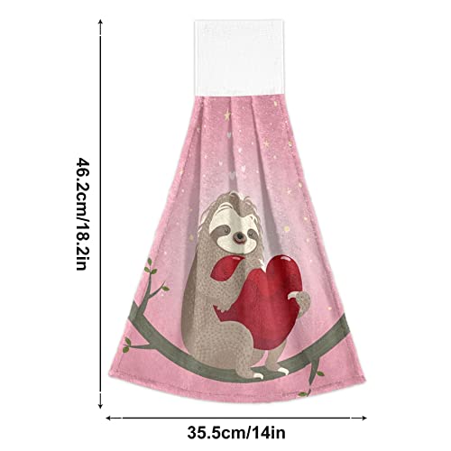 Valentine's Day Heart Sloth Kitchen Oven Towels - 2 Pack Super Absorbent Hanging Hand Towels with Loop - Cute Dishcloth & Tea Towel for Bathroom, Tabletop, Bar - Perfect for Valentine Gifts, Kitchen Decor & Hostess Essentials