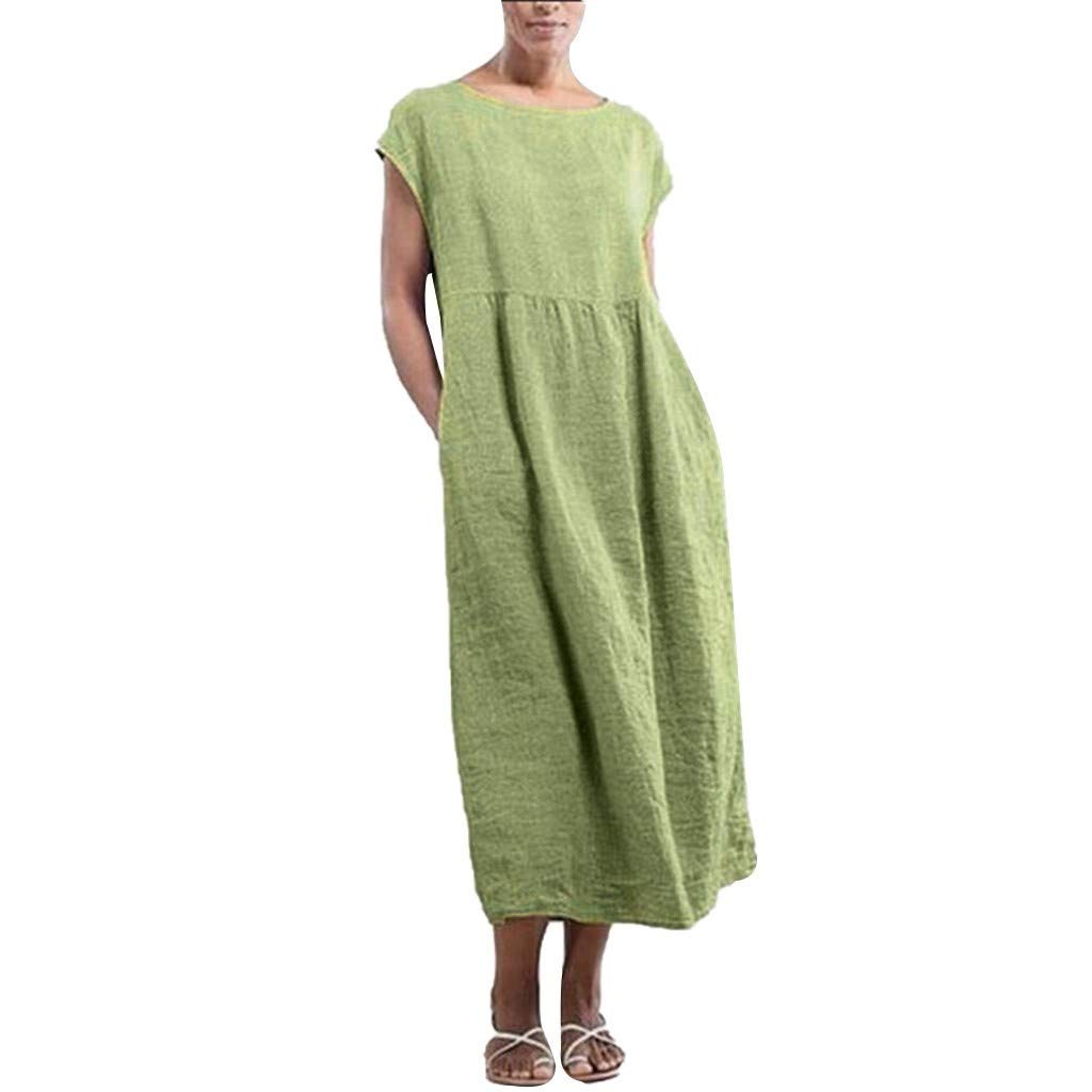 Women's Summer & Spring Casual Dress 2022 - Sleeveless O-Neck Maxi Linen Dress with Pockets, Loose Kaftan Long Dress for Beach, Vacation & Everyday Wear - Most Wished For Choice