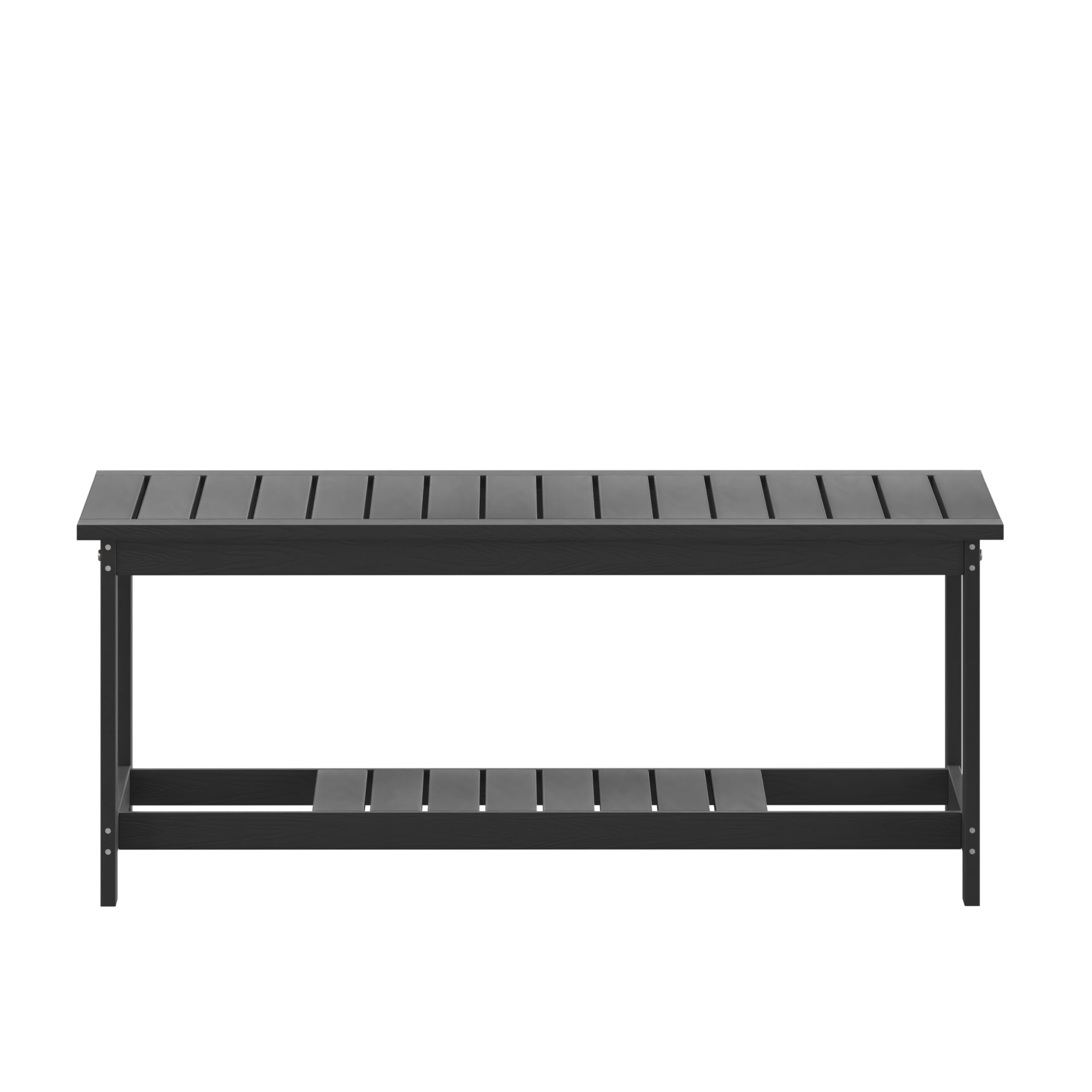 Two-Tiered Commercial Grade Adirondack Coffee Table - Durable Black Poly Resin Wood - All-Weather Outdoor Furniture - Slatted Shelf Design - Perfect for Patio, Deck, Garden, and Poolside Relaxation