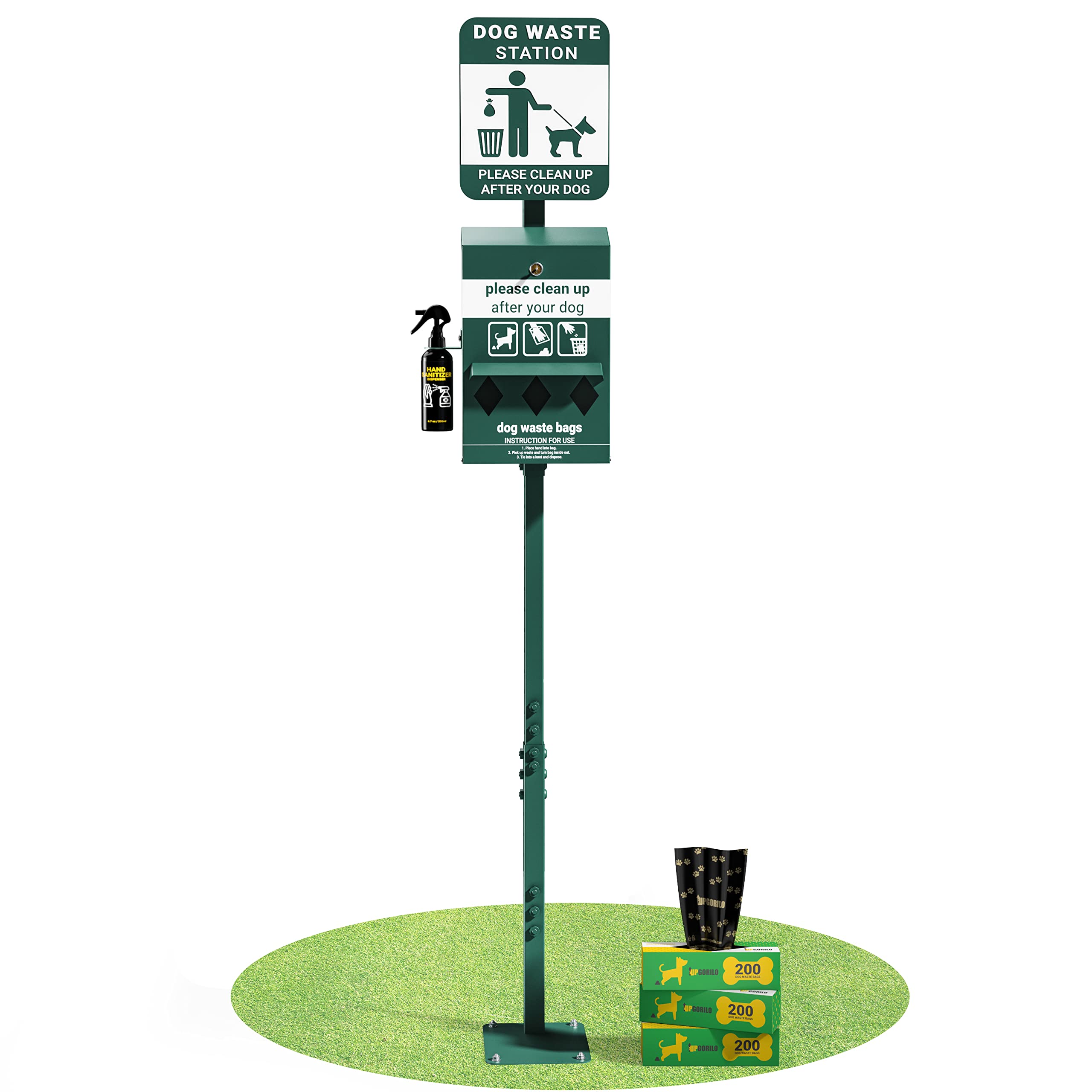 Mini Pet Waste Station with 600 Dog Poop Bags - Glow in The Dark Dog Waste Dispenser, Triple Storage & Hand Sanitizer Holder - Perfect for Parks, Backyards & Dog Walking Areas